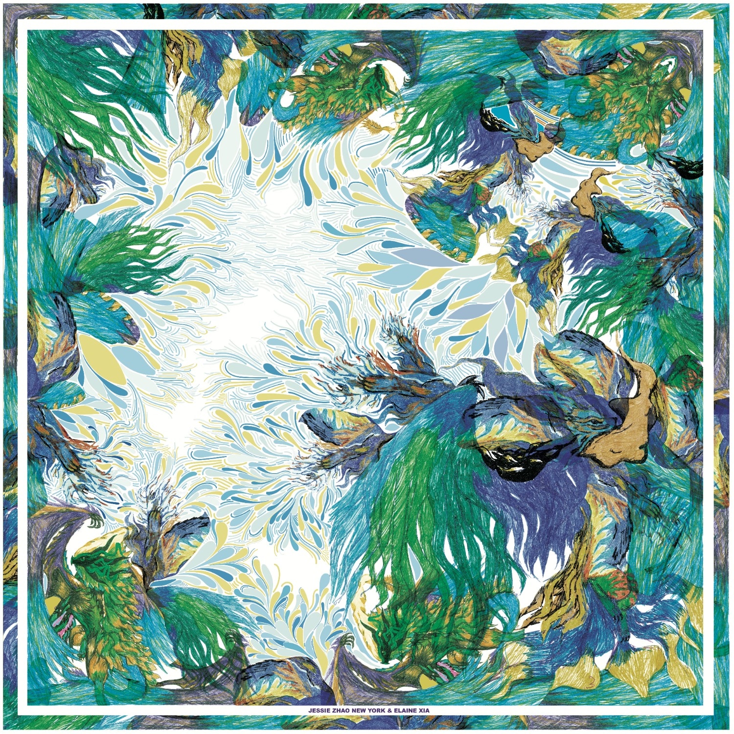 Jessie Zhao New York Silk Scarf Of Summer Forest Imagination In Green
