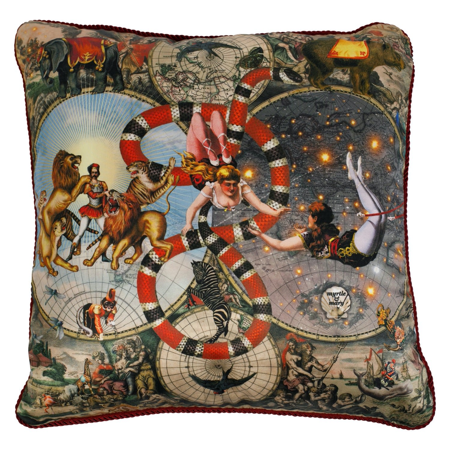 Brown Le Cirque Du Monde Silk Cushion Myrtle & Mary