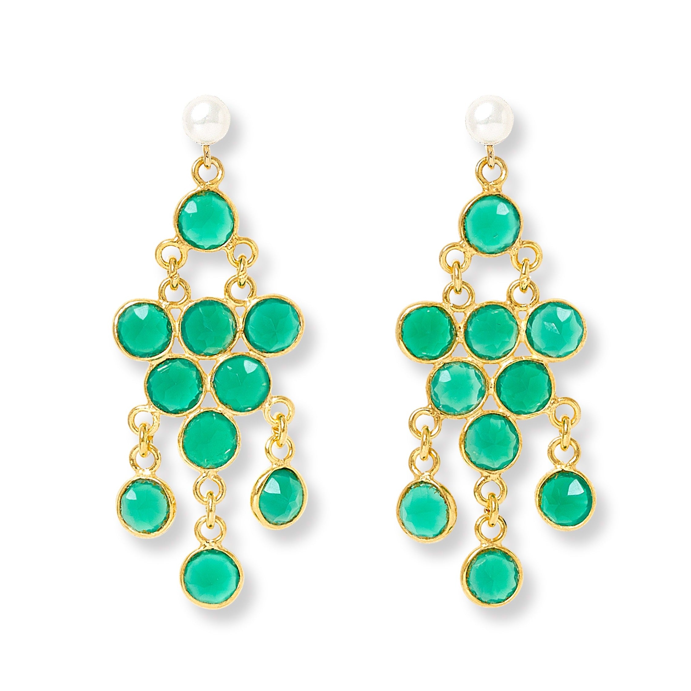 Women’s Green Clara Cultured Freshwater Pearl Earrings & Emerald Chandelier Earrings Pearls of the Orient Online