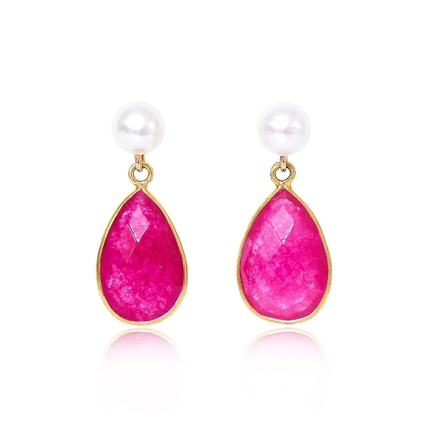 Women’s Red / Gold Clara Cultured Freshwater Pearls & Ruby Quartz Drop Earrings Pearls of the Orient Online