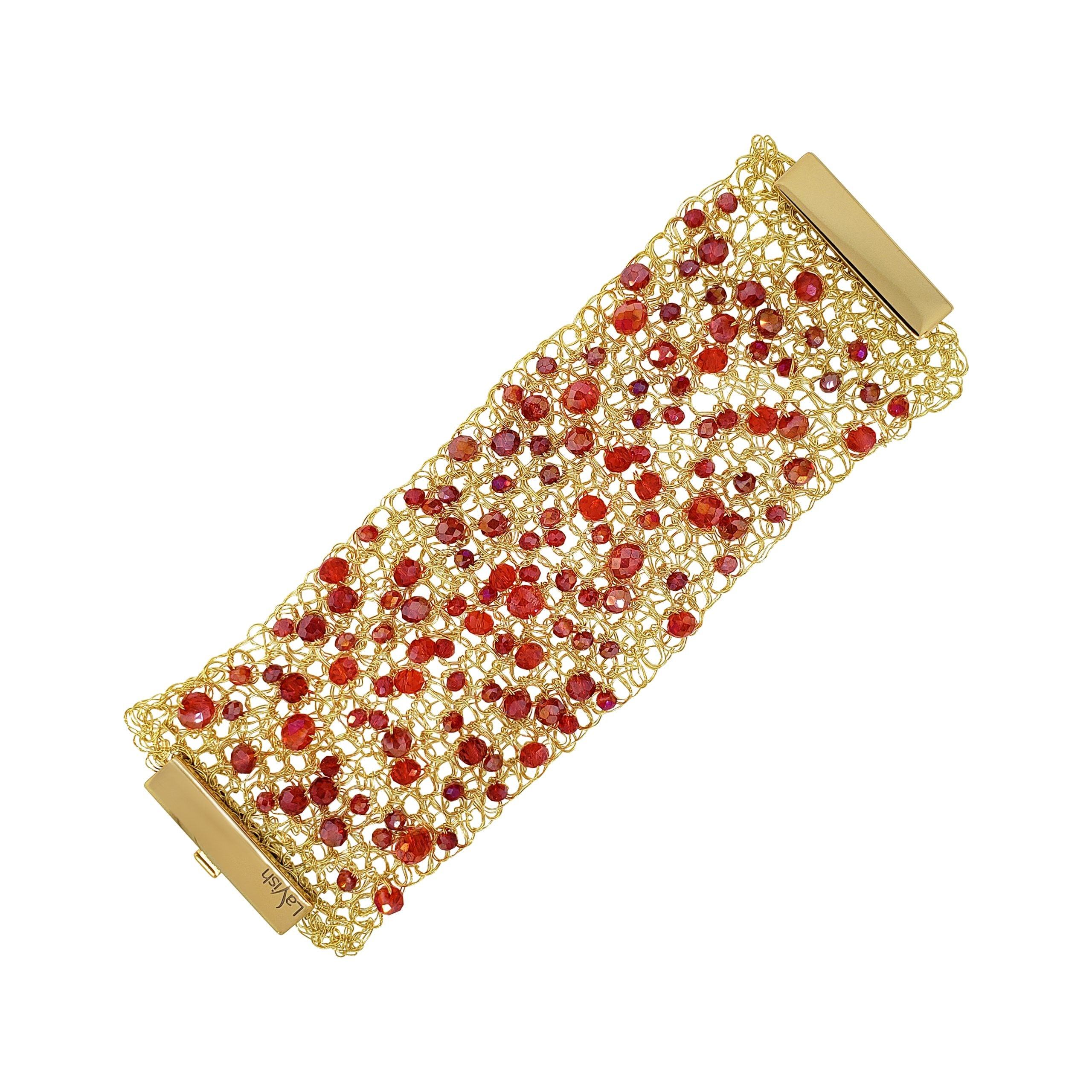 Lavish By Tricia Milaneze Women's Gold / Red Red & Gold Aurora Maxi Handmade Crochet Bracelet