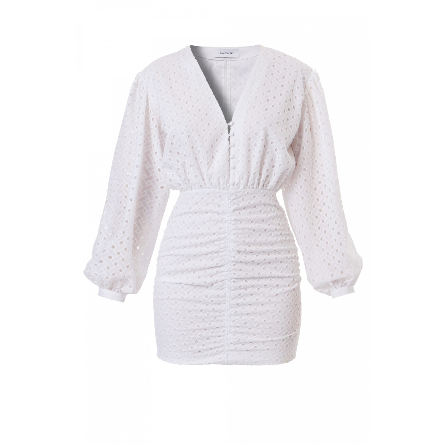 Aggi By Halewski Women's Trudy White Mini Lace Dress With Long Baloon Sleeves In White
