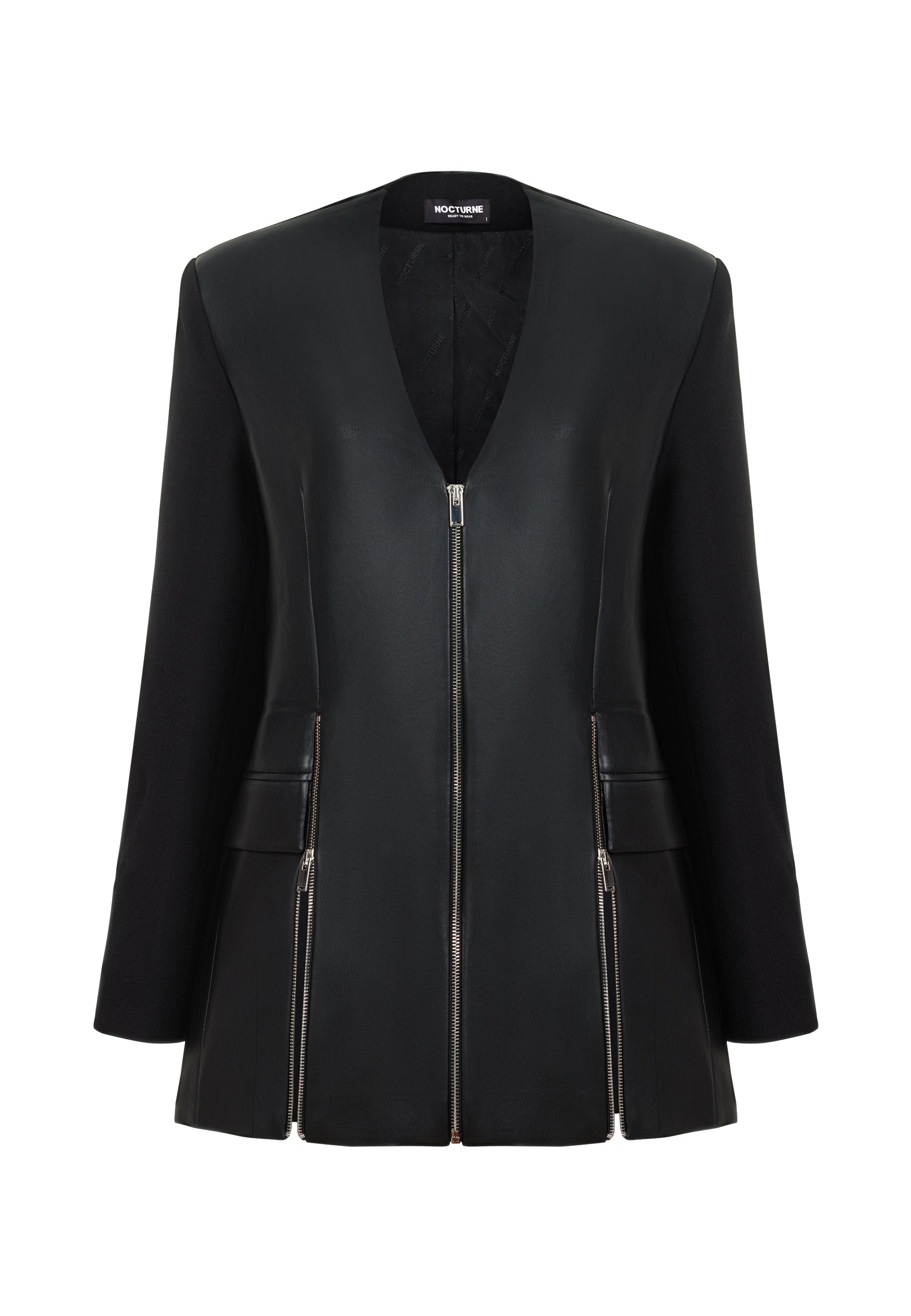 Women’s Black V-Neck Pleather Jacket S/M Nocturne