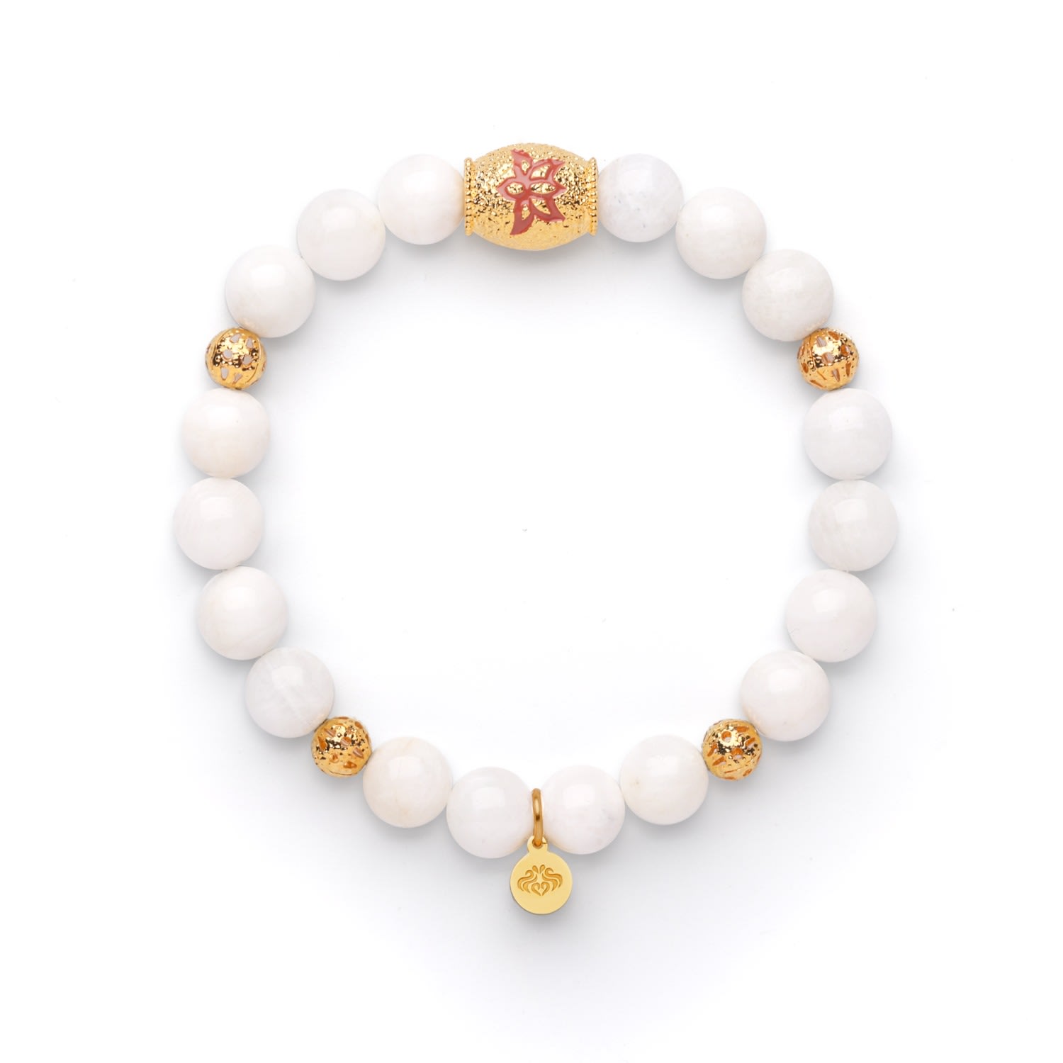 Seven Saints Women's White / Gold Illumination And Creativity Lotus Beaded Moonstone Bracelet