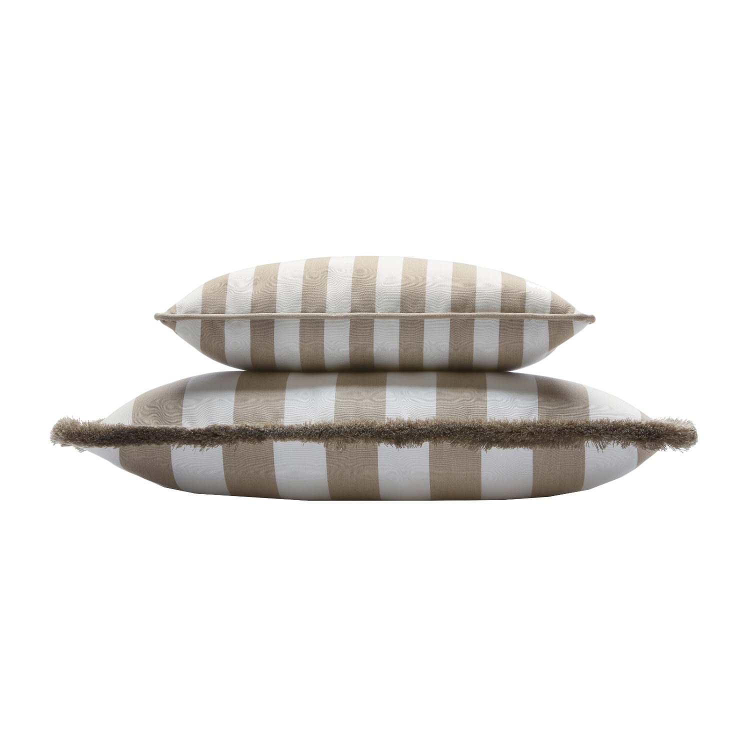 Couple Striped Happy Pillow Outdoor - White & Beige - Fringes & Piping - Neutrals Lo Decor