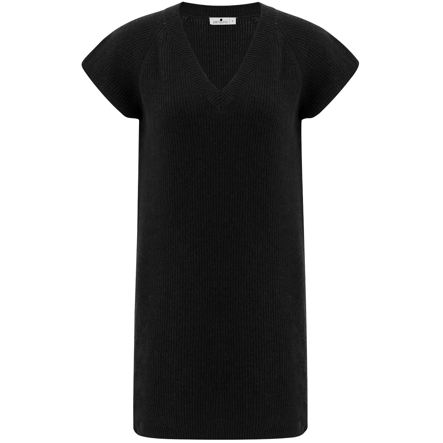 Women’s V-Neck Knitwear Sleeveless Drop Shoulder Long Tunic - Black Extra Large Peraluna