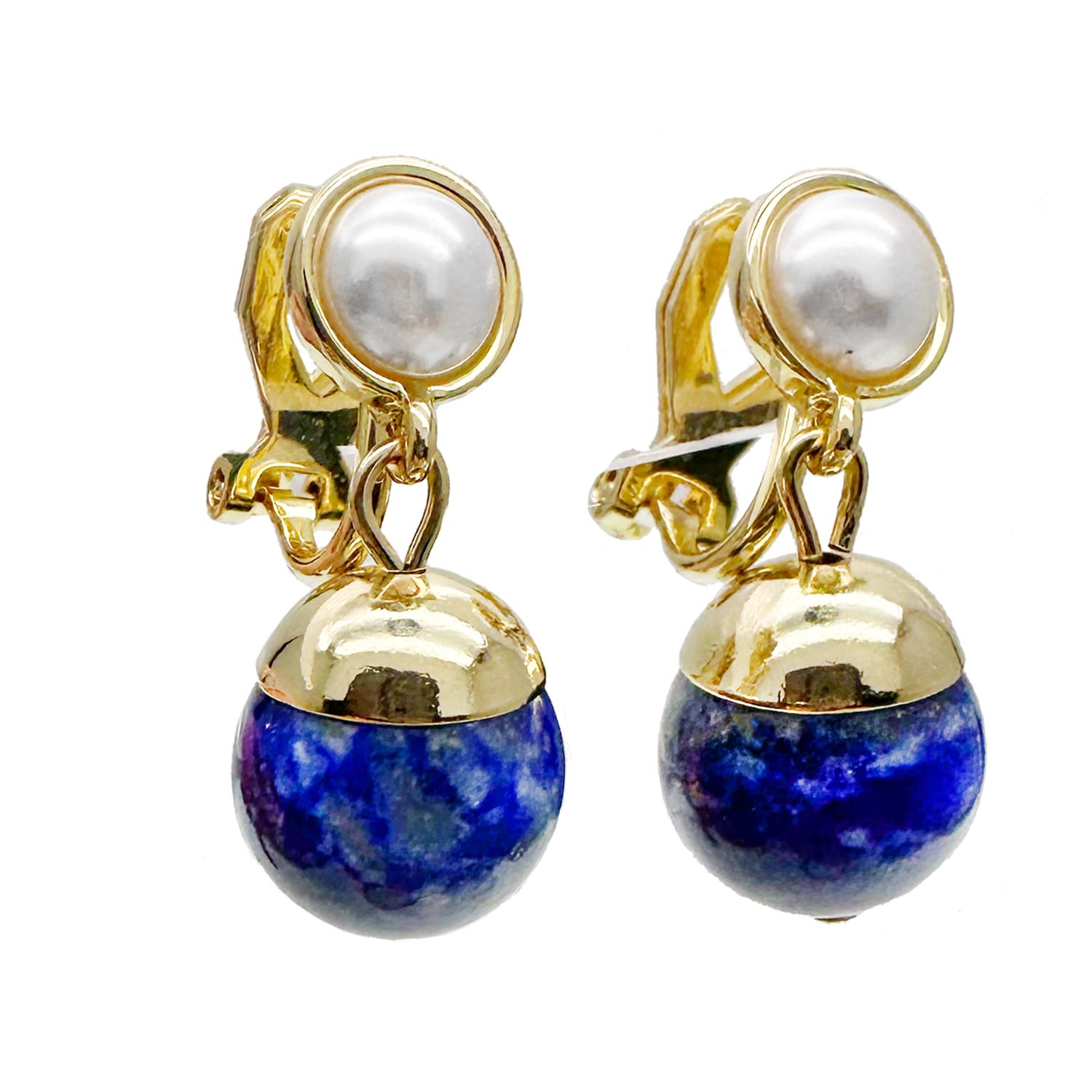 Farra Women's Blue / White Simple And Sophisticated Lapis Clip On Earrings In Multi