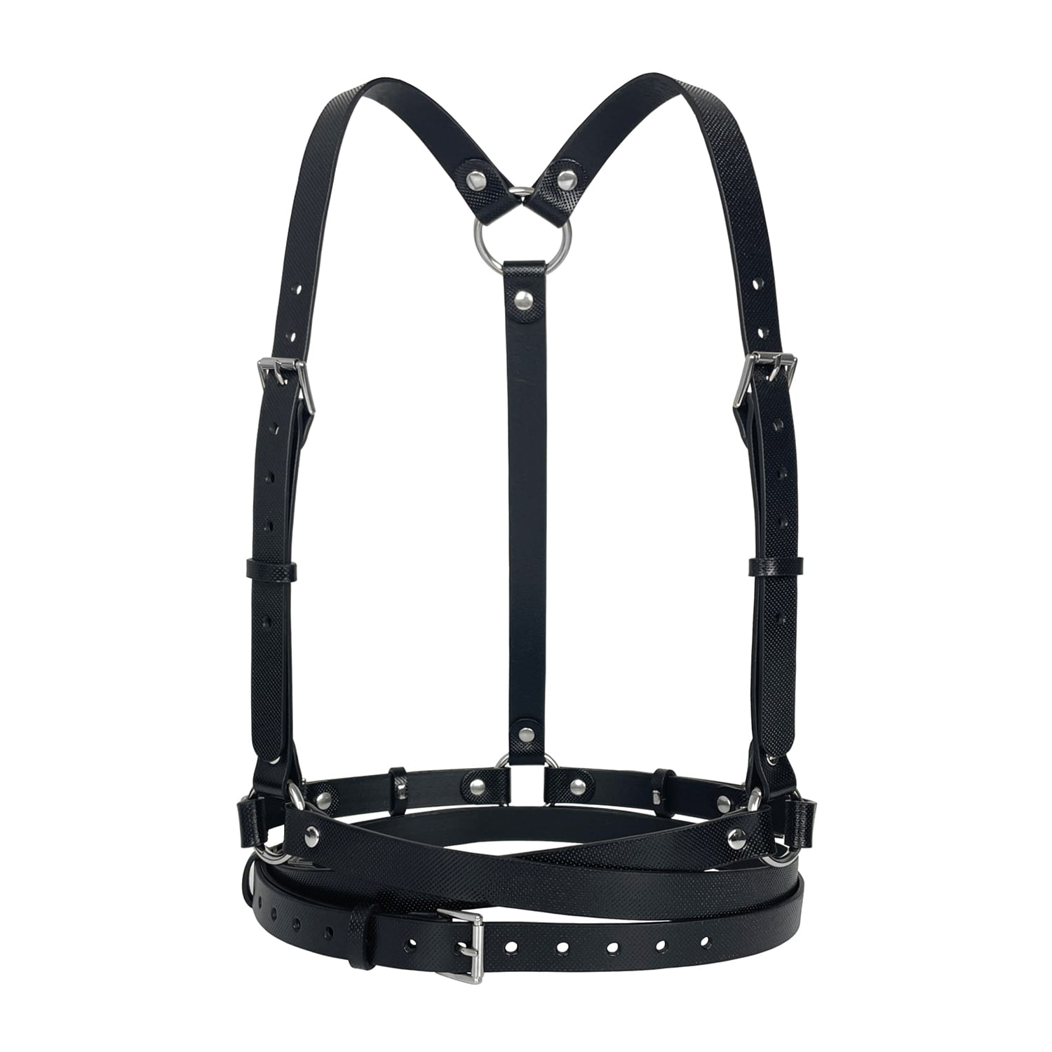 Textured Black Double Belt Harness | Haute Cuir | Wolf & Badger