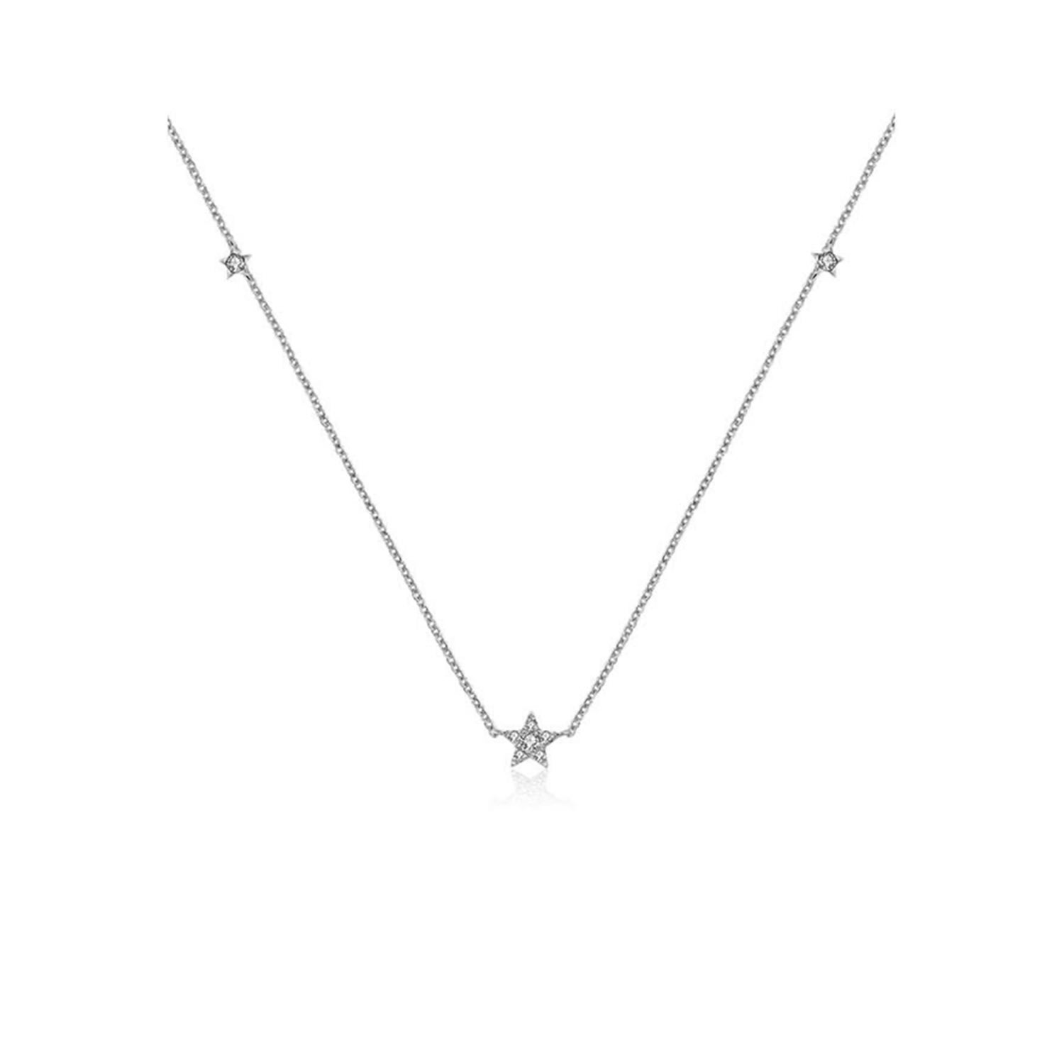 Genevieve Collection Women's 18k White Gold Triple Star Shape Diamond Necklace / Choker In White