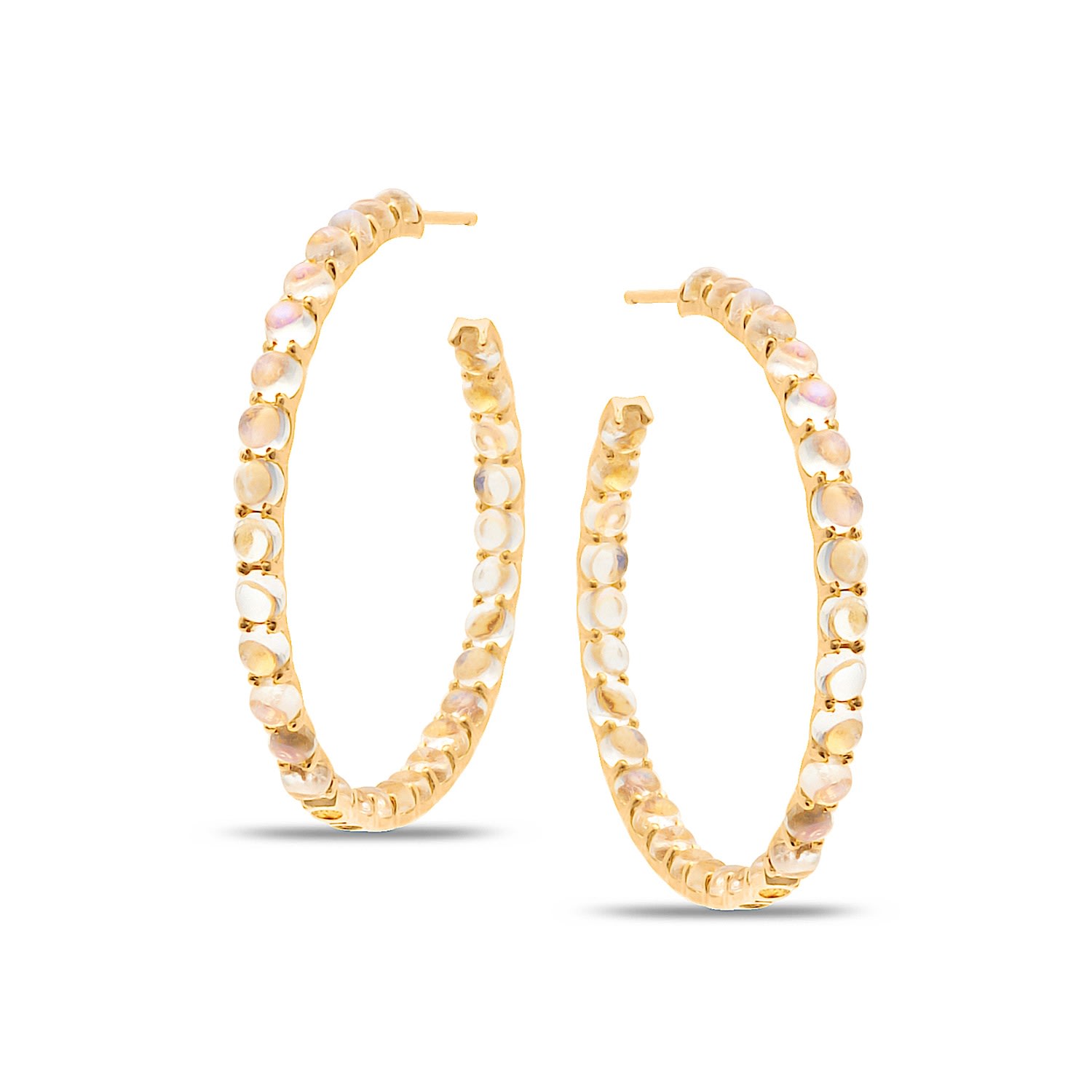Women’s White Rainbow Moonstone Hoop Round Earring In 18K Yellow Gold Tresor Collection