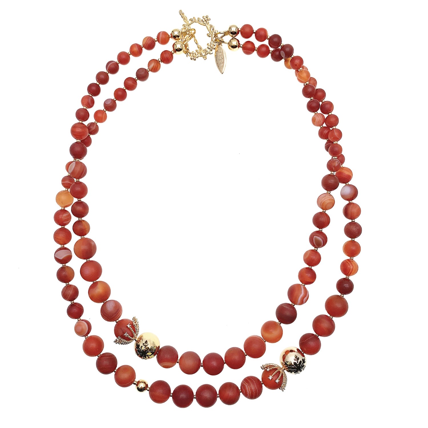 Farra Women's Christmas Red Agates Double Strands Necklace In Red