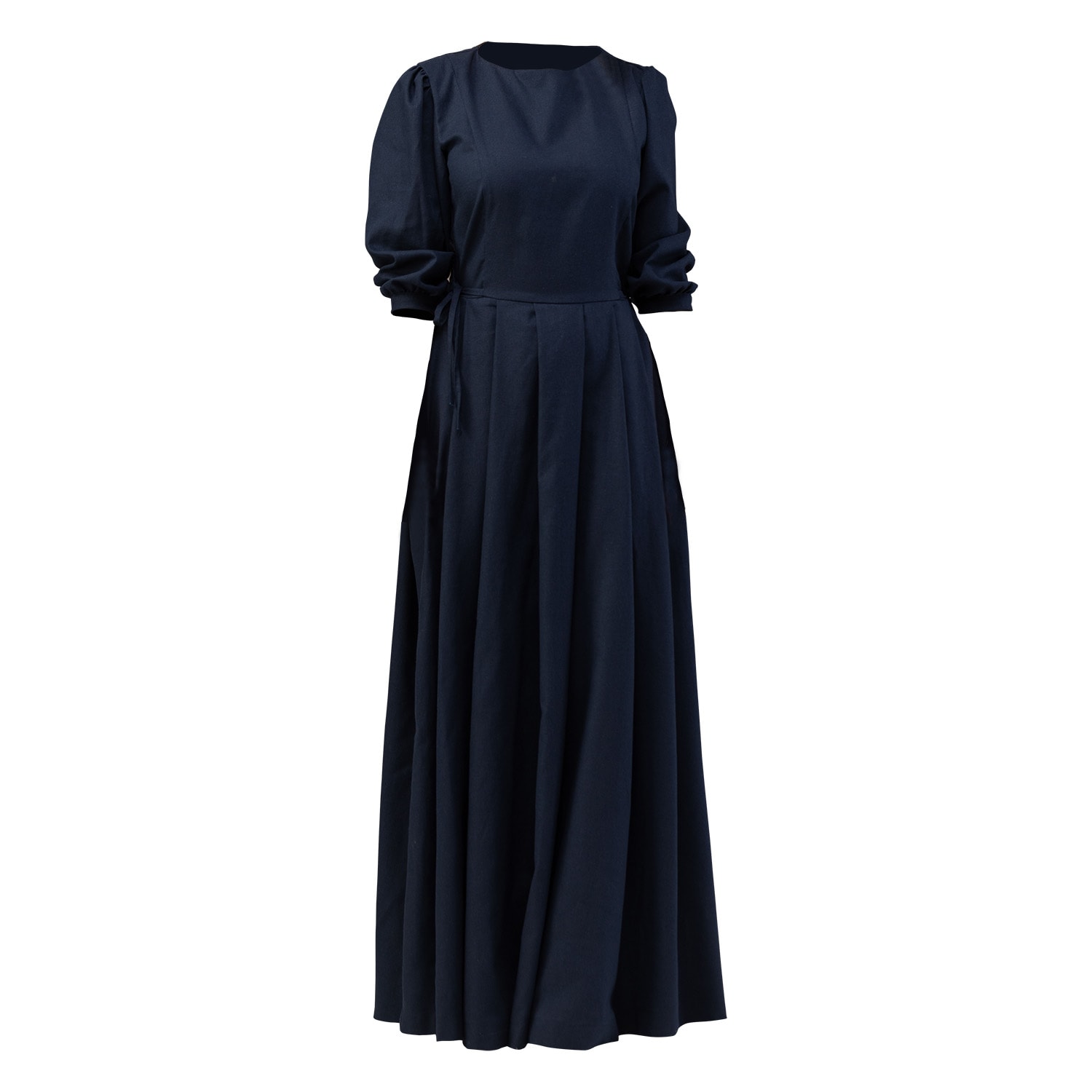 Women’s Vintage Inspired Linen Maxi Dress With Puff Sleeves And Pockets In Blue Medium Nikka Place