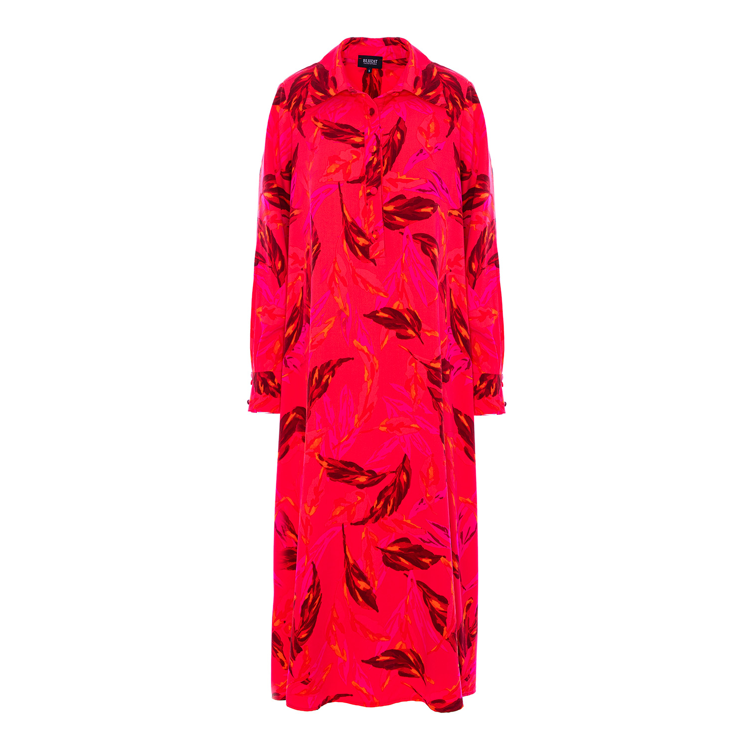 Bluzat Women's Red Printed Midi Dress With Side Slit In Red