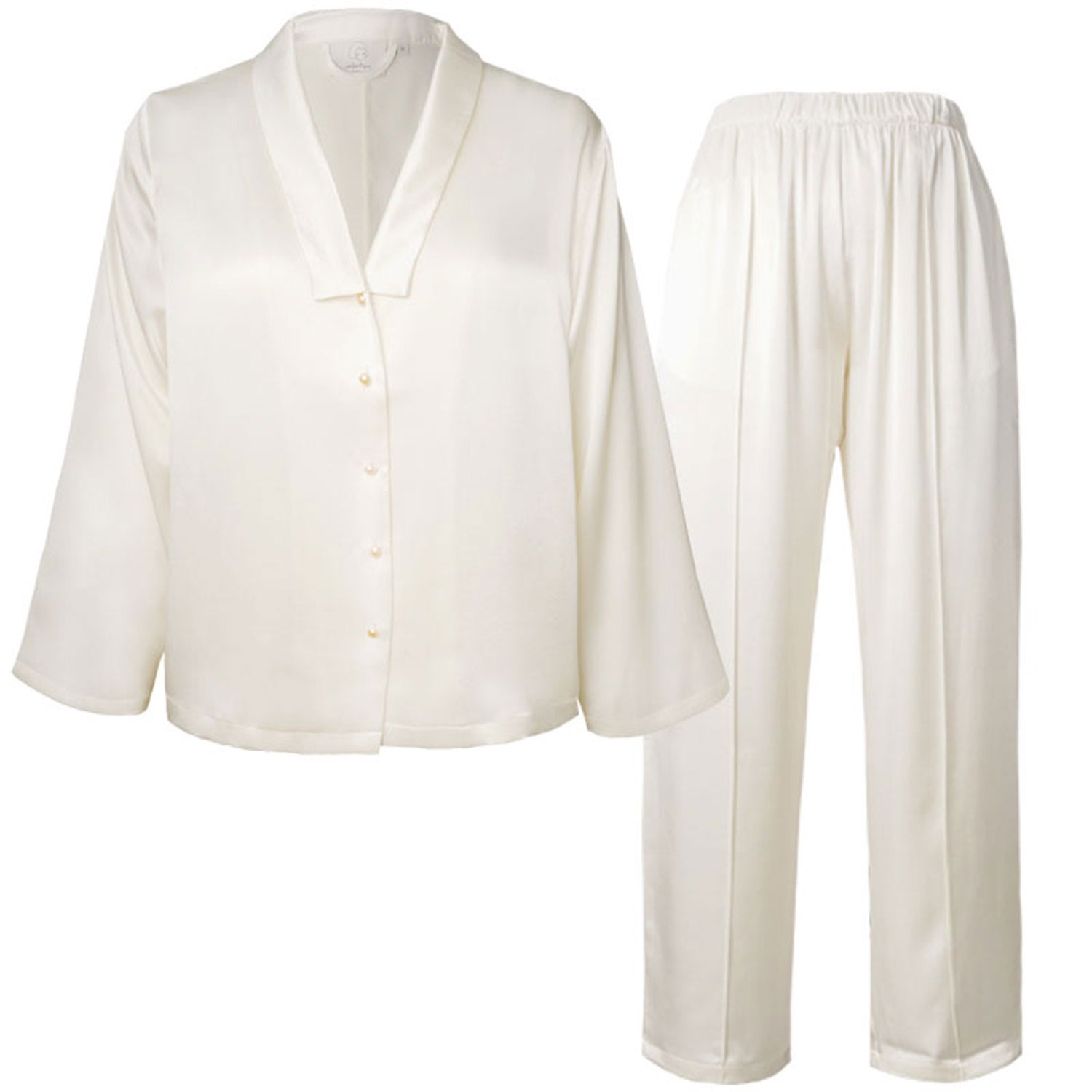 Women’s Pure Silk Gentle Pearl Pajama Set - White Medium Not Just Pajama