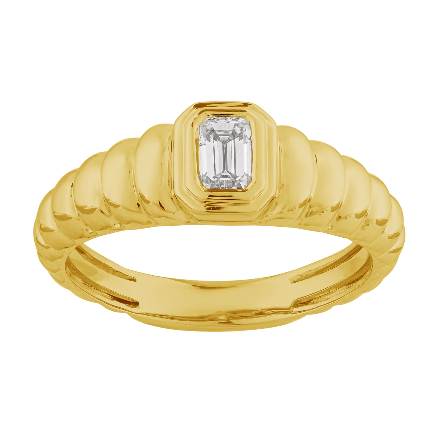Artisan Women's Gold / White Emerald-cut Diamond Ribbed Gold Ring In Yellow Gold In Gold