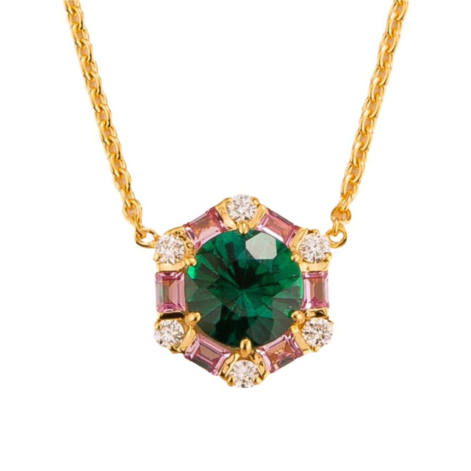 Juvetti Women's Pink / Gold / Green Emerald, Pink Sapphires & Diamonds Melba Gold Necklace In Multi