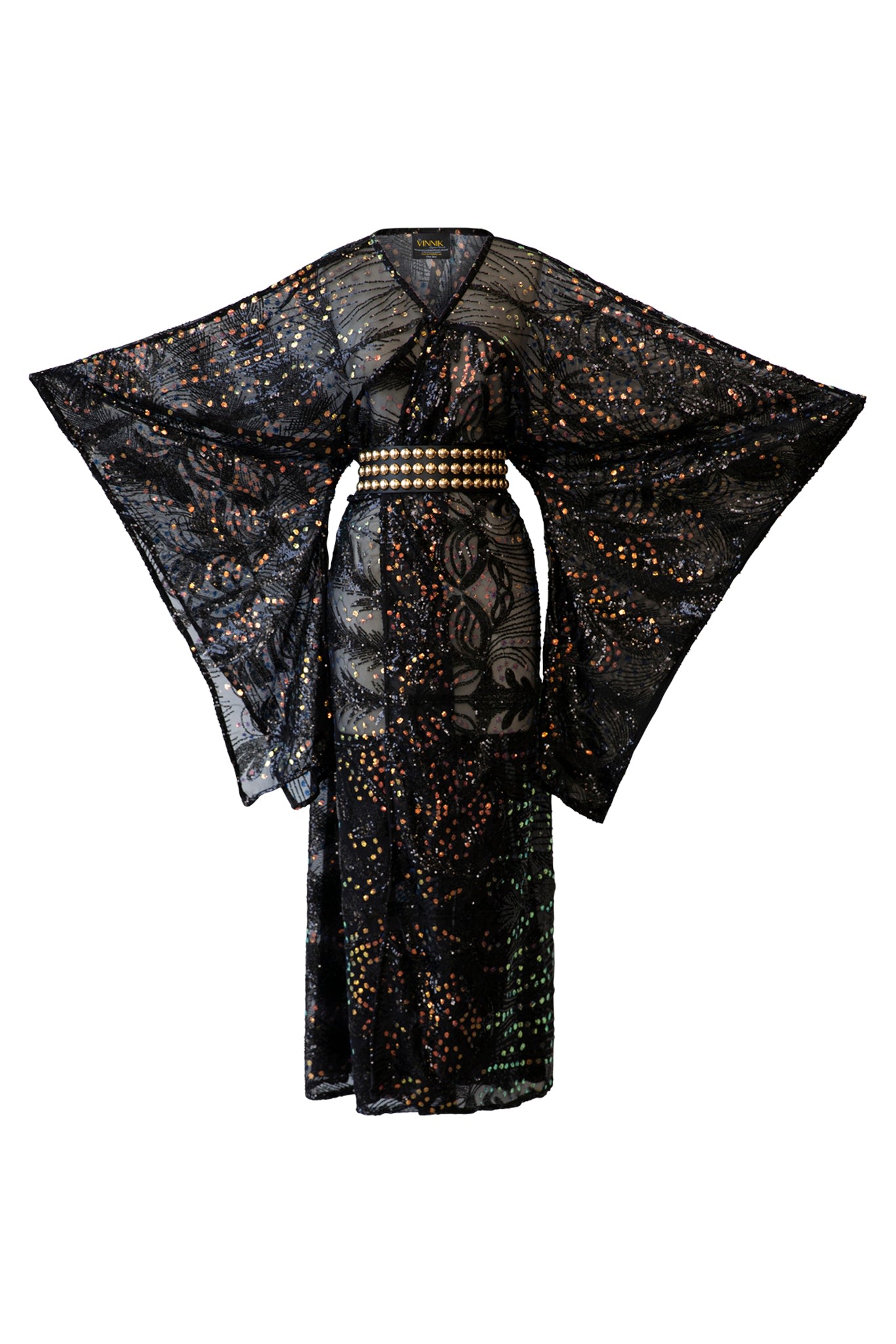 Byvinnik Women's Black Bohémienne Kimono Robe In Sequin Stardust Noir Runway Edition In Black