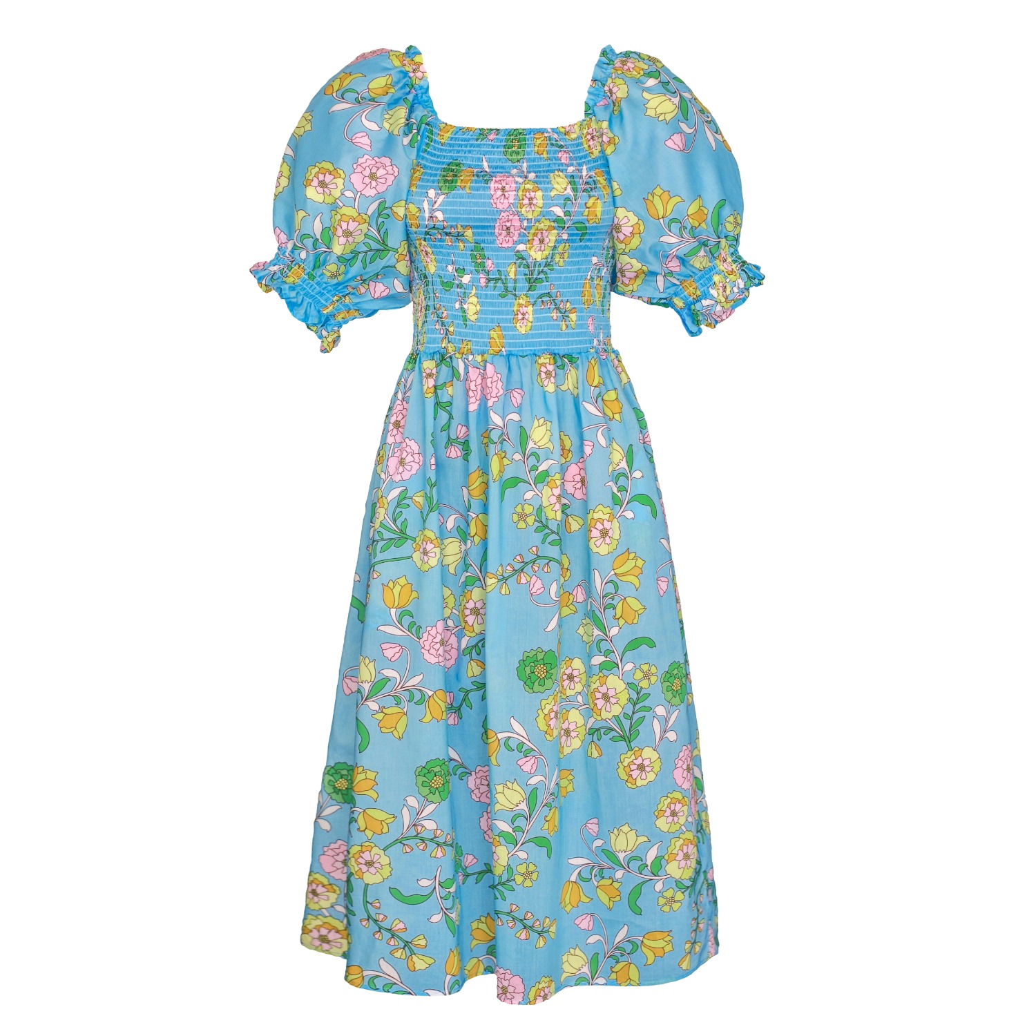 Garden Party Blue Smocked Midi Dress | Jessie Zhao New York | Wolf & Badger