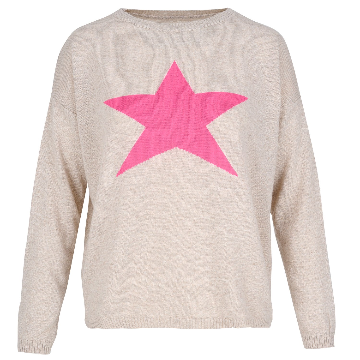 Women’s Cashmere Mix Sweater In Beige With Pink Star One Size At Last...