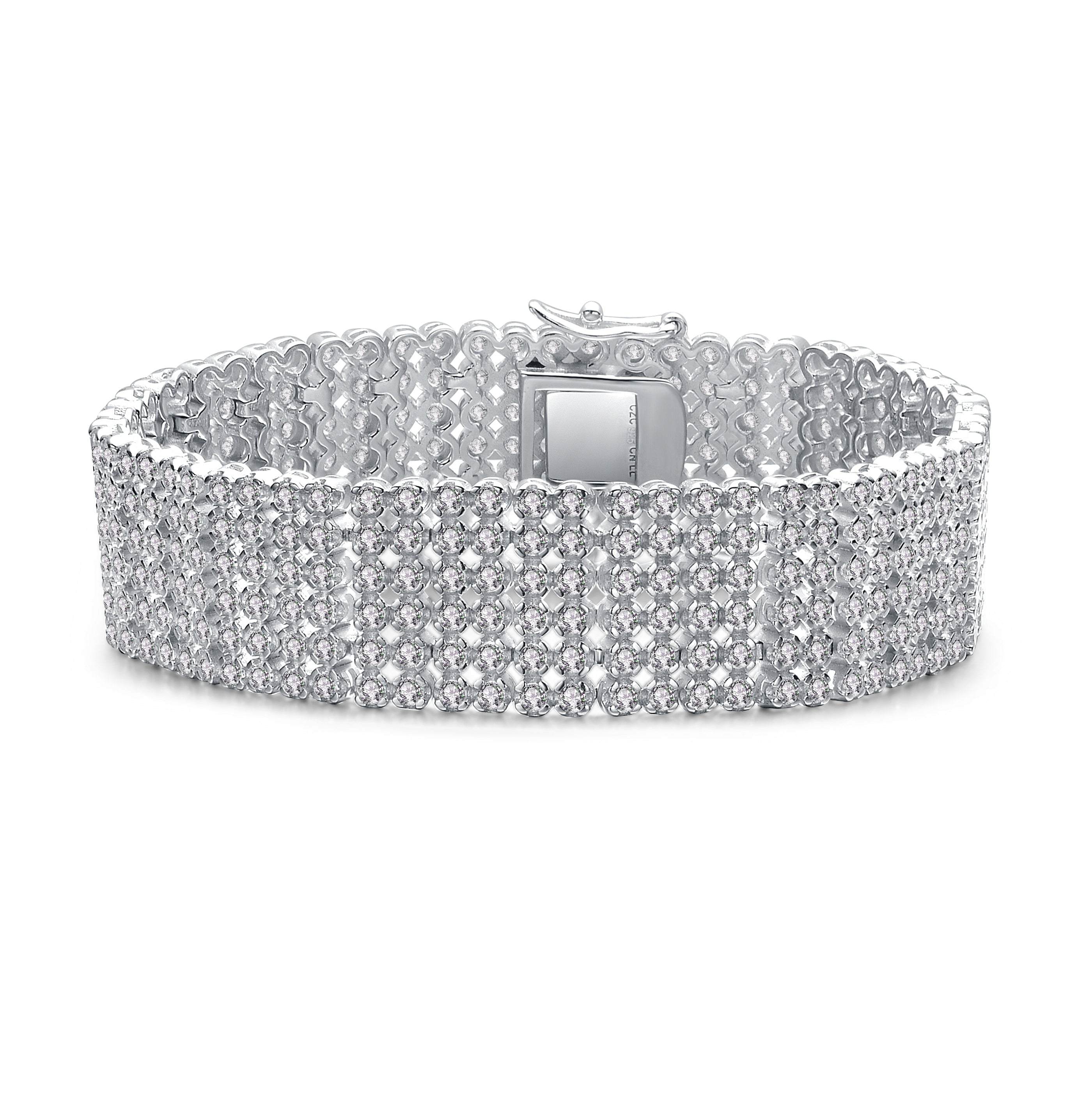 Genevive Jewelry Women's Sterling Silver White Gold Plated With Cubic Zirconia Wide Six Row Tennis Bracelet In White