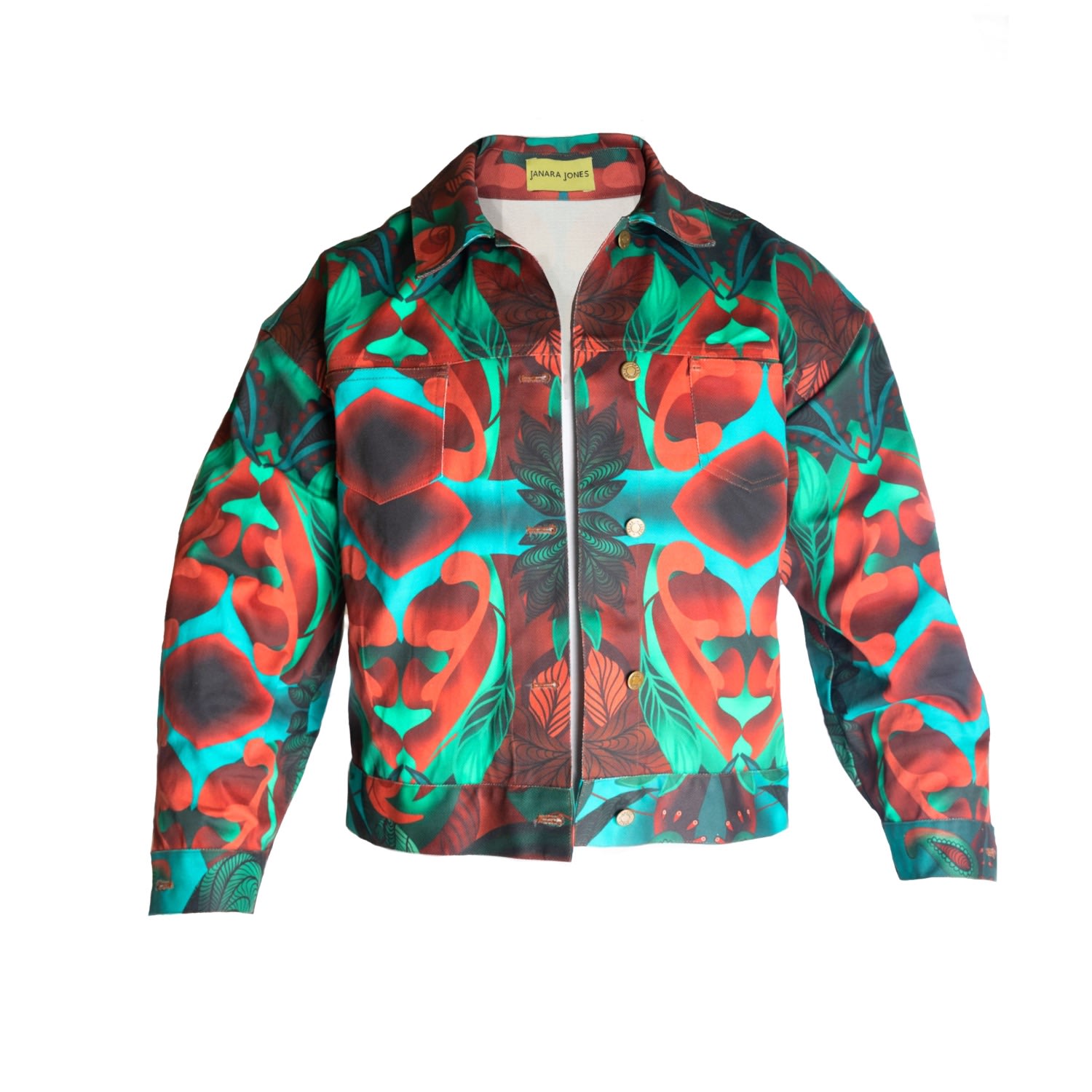 Janara Jones Women's Unisex Autumn Paisley Print Denim Jacket W