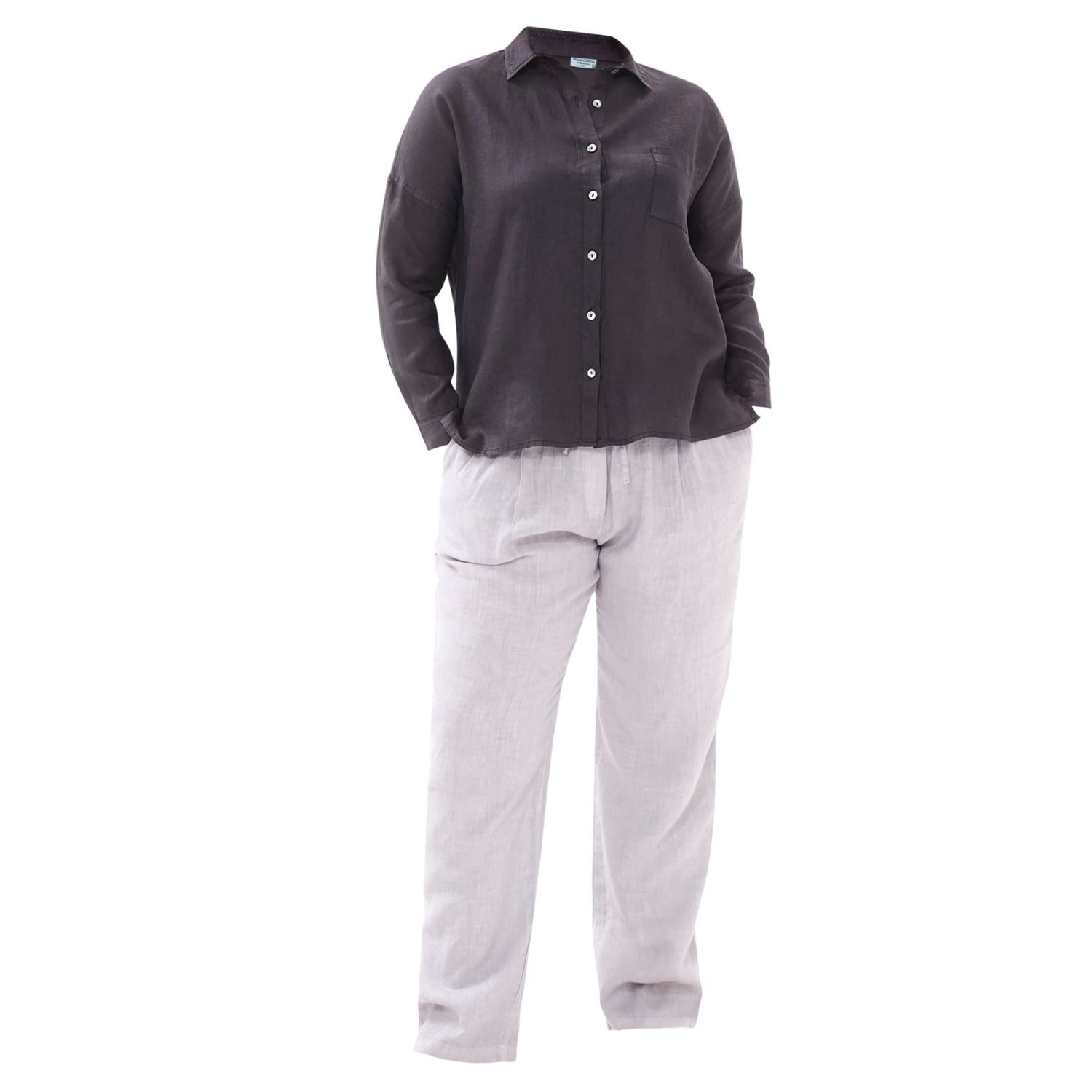 Haris Cotton Women's Plus Knot Waist Pocket Patched Linen Pants White In White