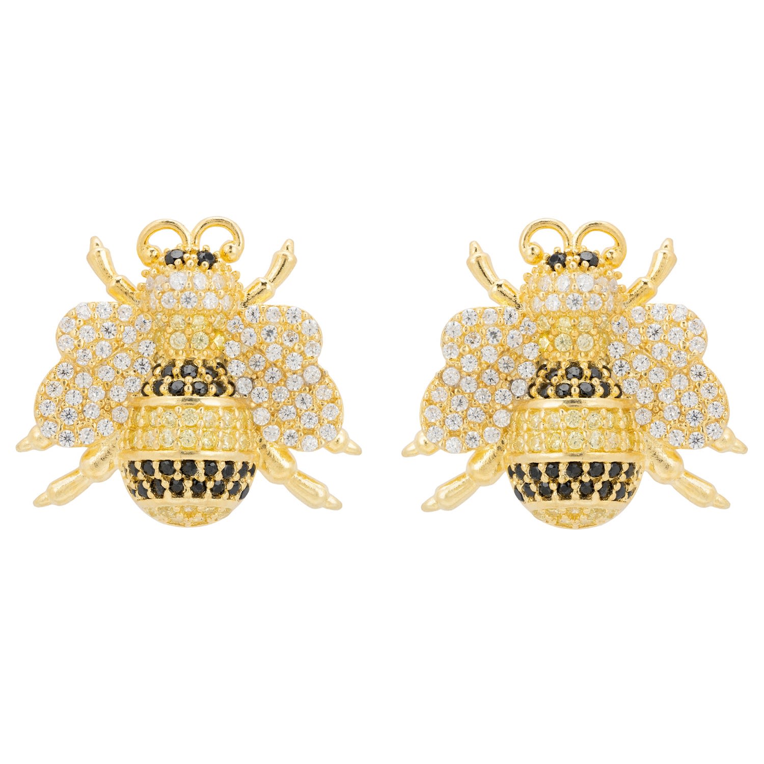 Women’s White / Black / Yellow Bumble Bee Stud Earrings Gold Latelita