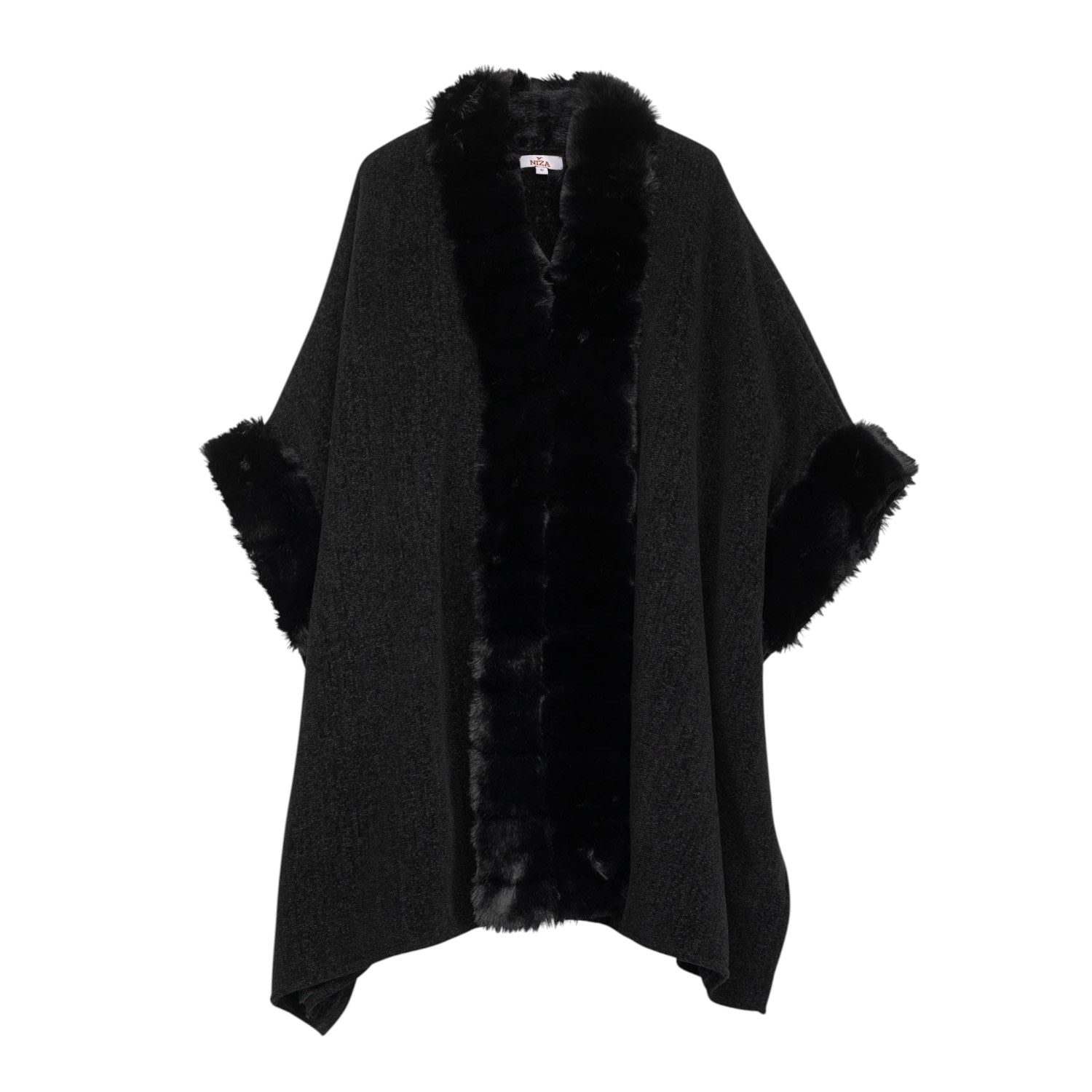 Niza Women's Black Poncho With Textural Finishes On The Edges In Black