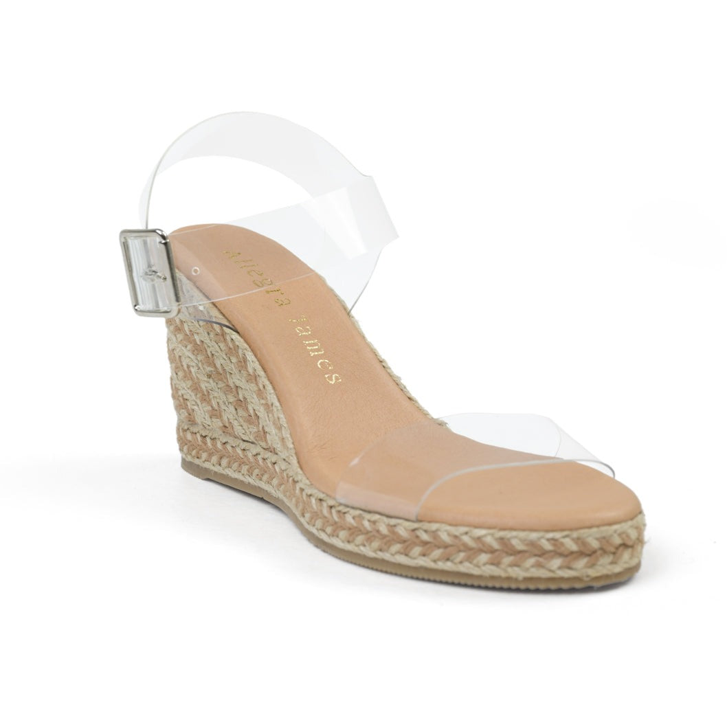 Allegra James Women's Neutrals Maeve Clear Lucite Sandal On Espadrille Wedge Wedding Party Evening
