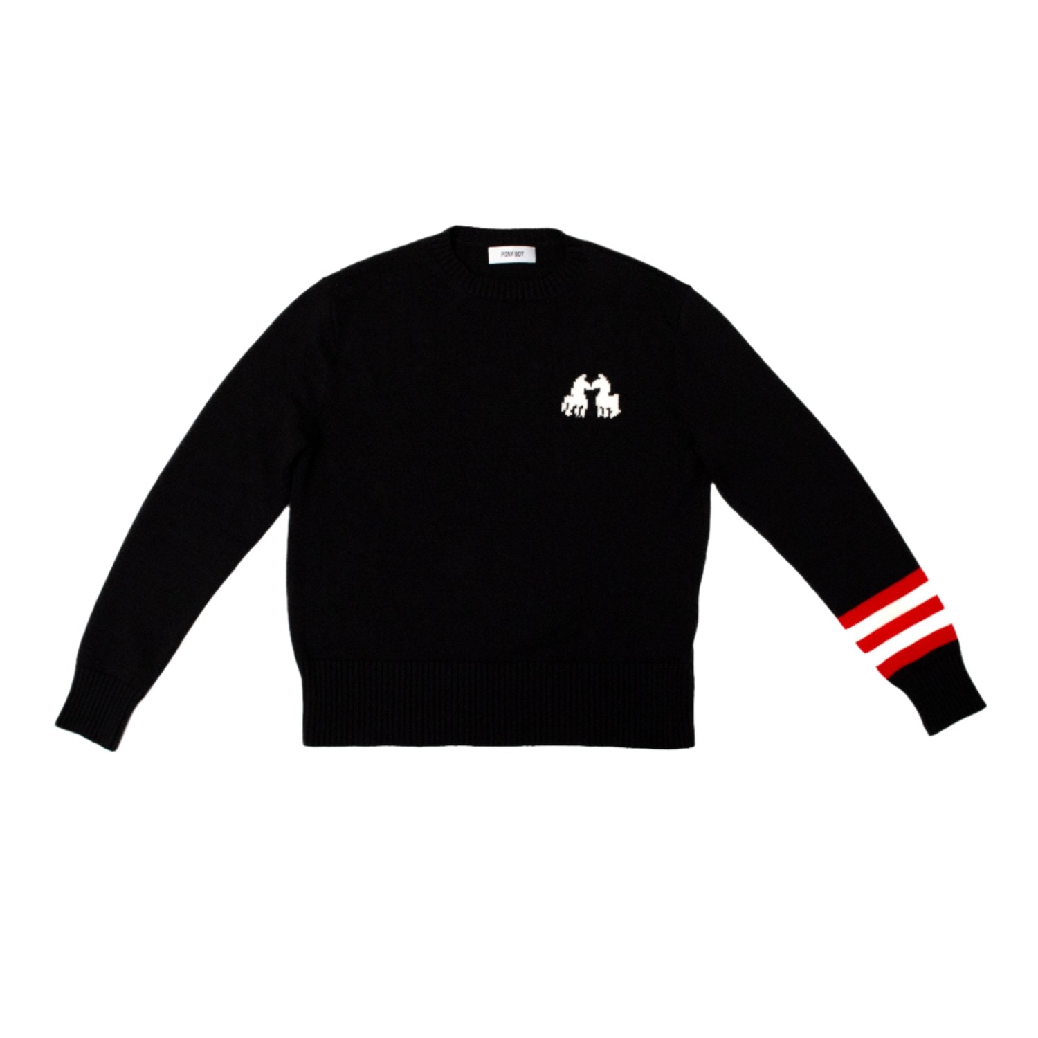 The Gilded Cottage Men's Black / Red / White Cashmere Summer Blend Varsity Sweater In Black/red/white