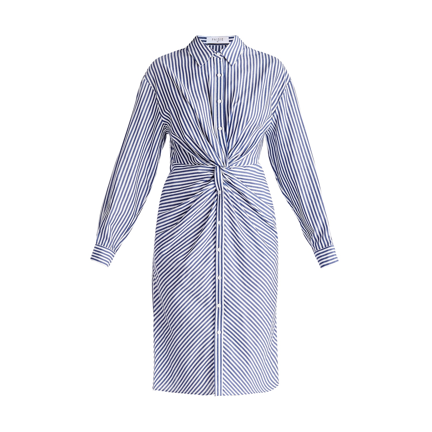 Women’s Blue / White Twist Detail Shirt Dress In Dark Blue & White Medium Paisie