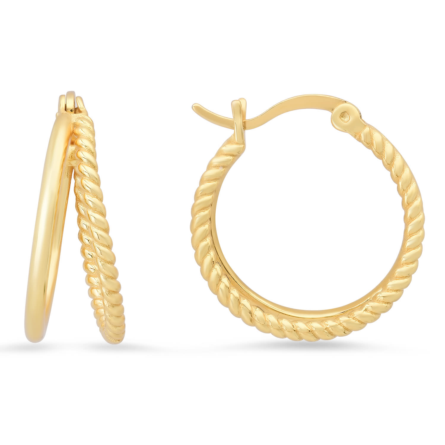 Kylie Harper Women's Gold Twisted Rope Double Hoop Earrings