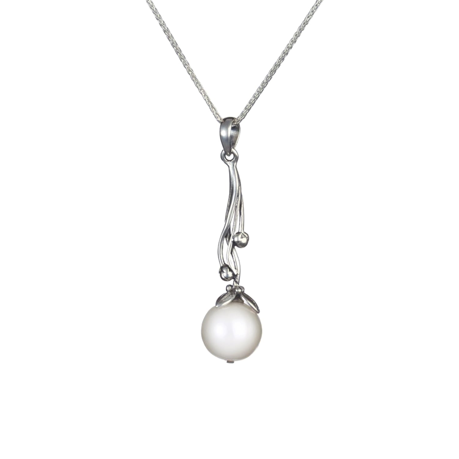 Isla Silver Women's Sterling Silver Ornate Pearl Pendant