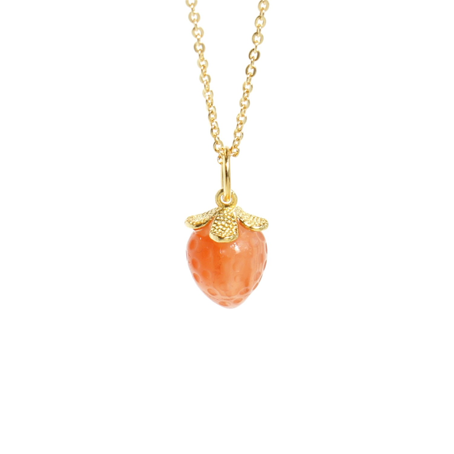 Women’s Rose Gold Organic Fruit Pendant 18K Gold-Filled Necklace, Agate Strawberry I’mmany London