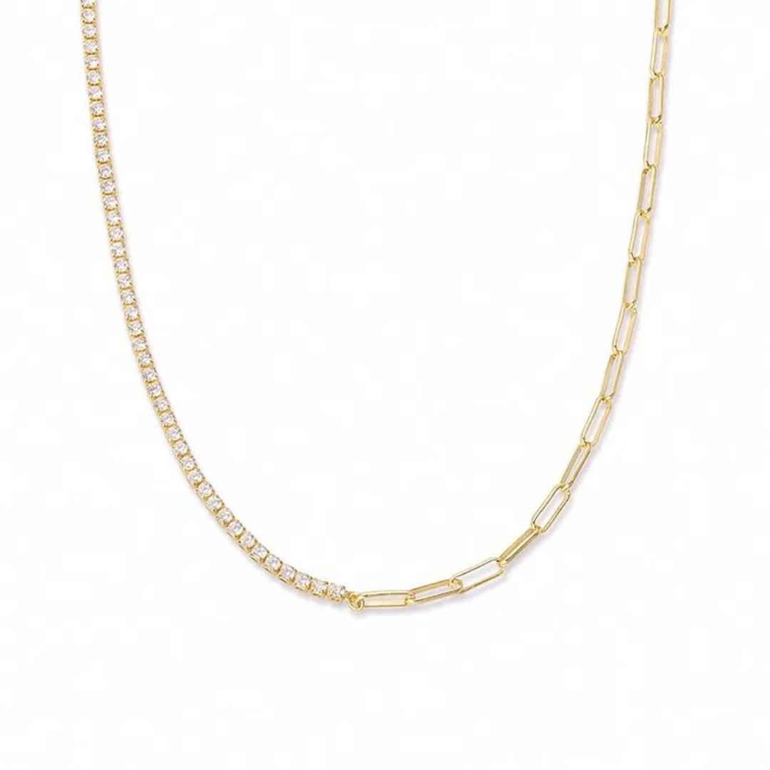 Nazzar Women's Half Tennis Necklace - Gold