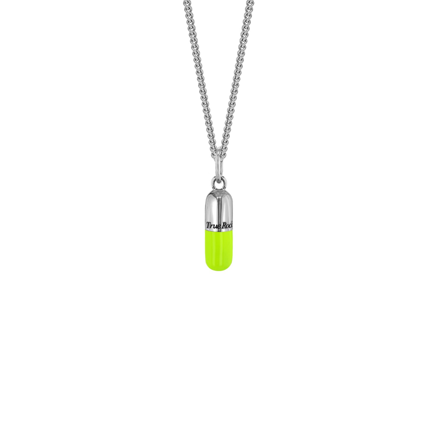 Men’s Silver / Green Sterling Silver & Neon Lime Green Mini Pill Pendant On Sterling Silver Chain True Rocks