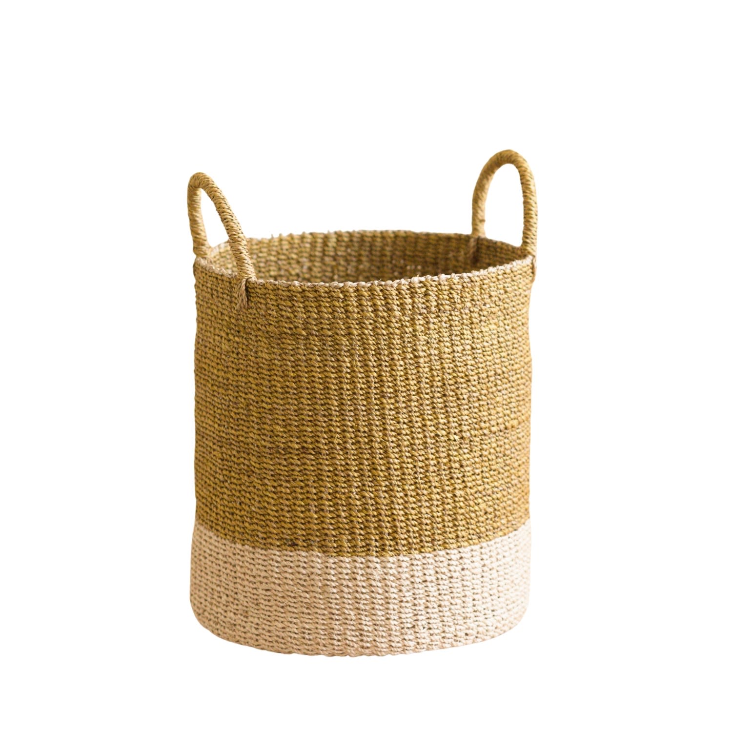 Neutrals Mustard Floor Basket With Handle - Natural Baskets Likh