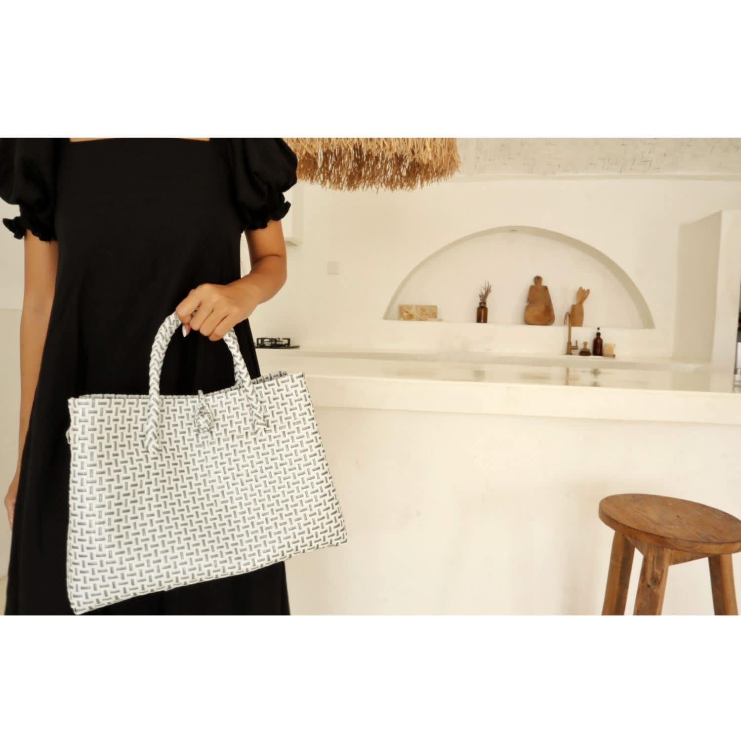 Clare V. Sandy Woven Tote in Black