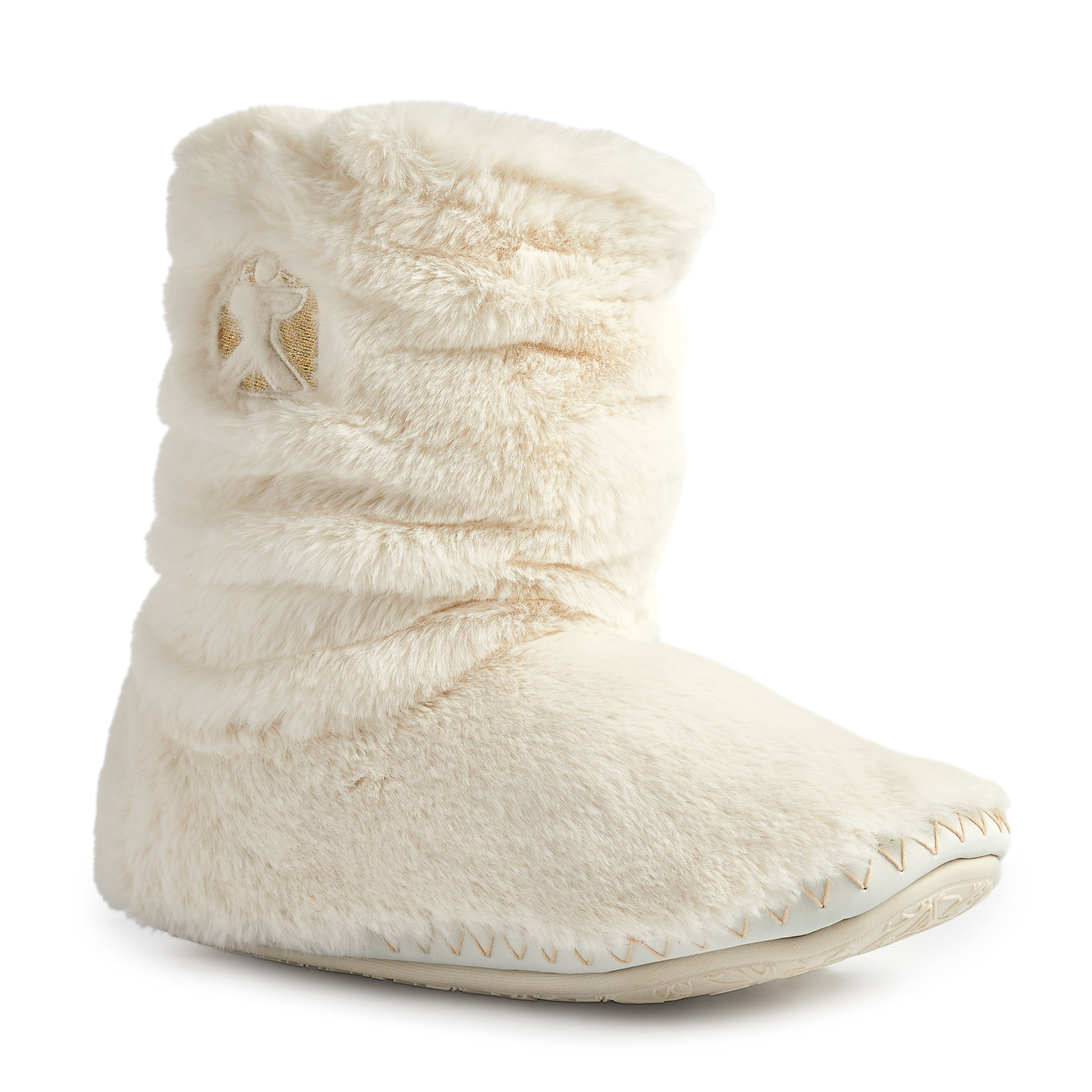 Bedroom Athletics Women's White Gisele - 100% Recycled Faux Fur Rouched Slipper Boot - Cream In White