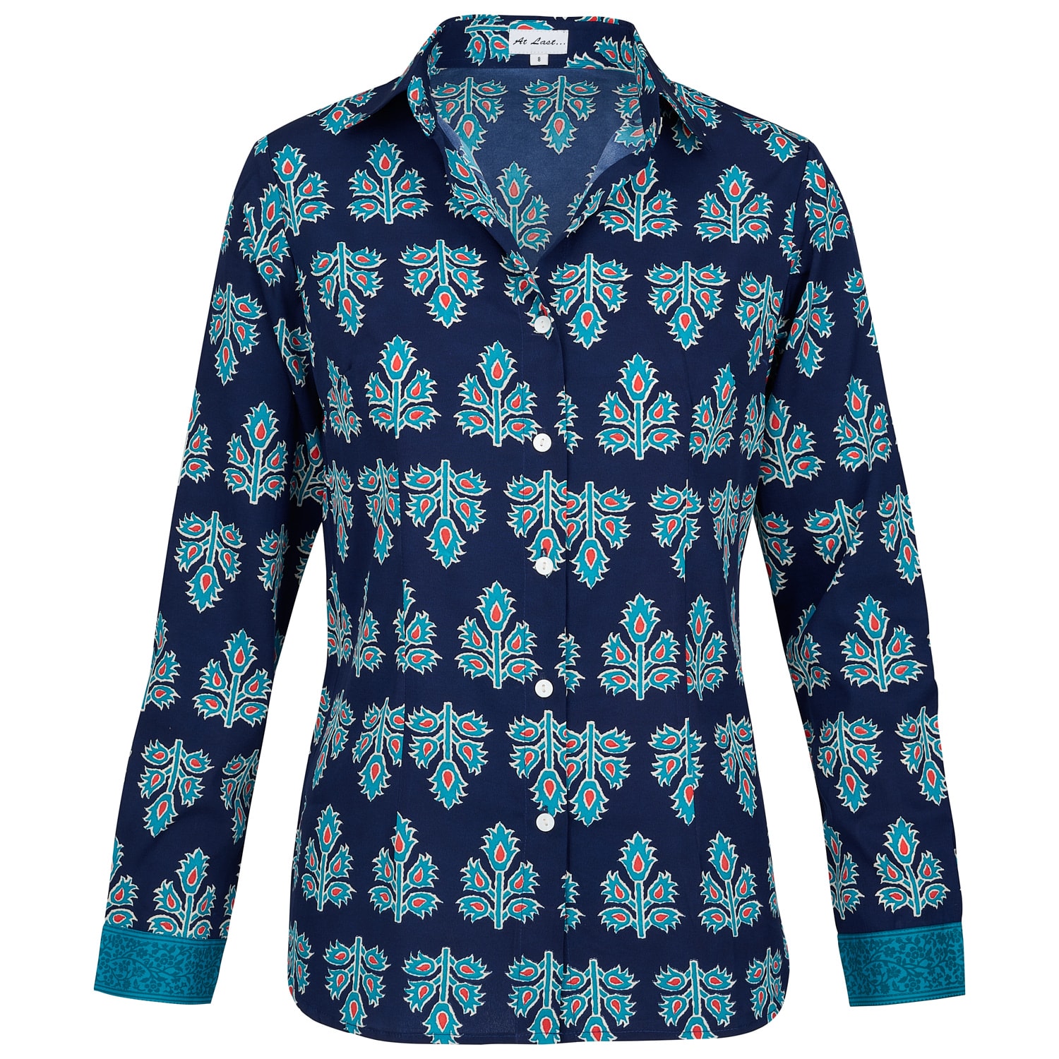 At Last... Women's Freya Shirt In Navy & Blue Thistle With Contrast Cuff In Blue