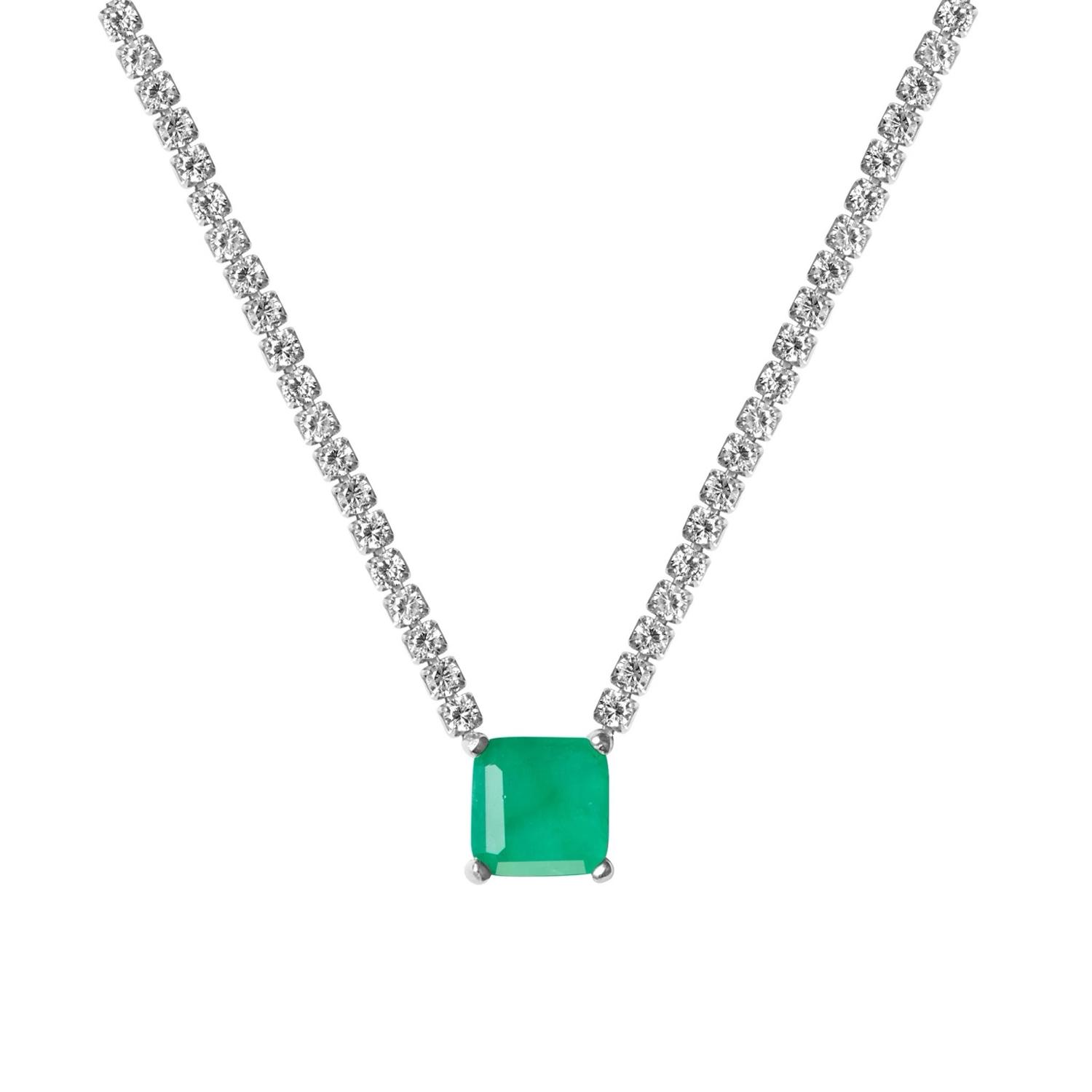 Ep Designs Women's Silver Square Emerald Thin Tennis Necklace