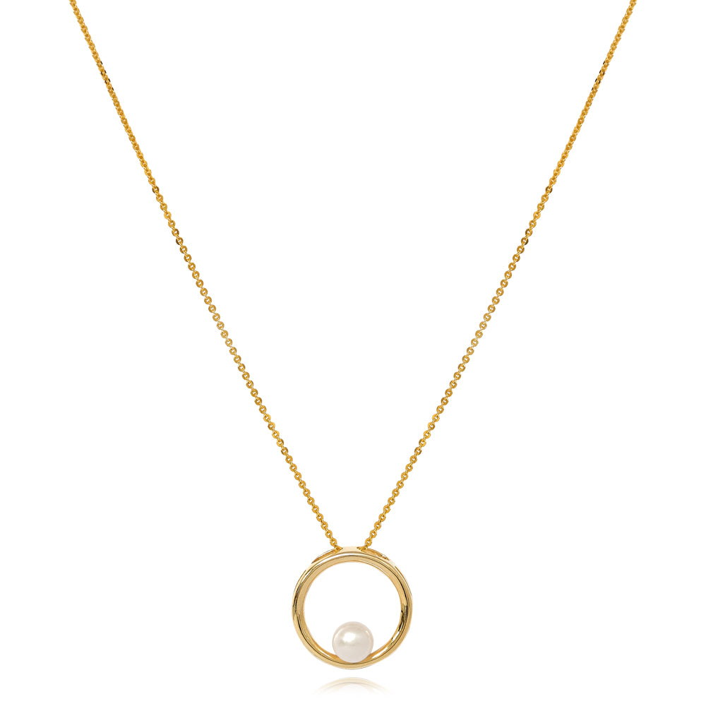 Women’s Gold / White Credo Gold Circle Pendant With Cultured Freshwater Pearl Pearls of the Orient Online