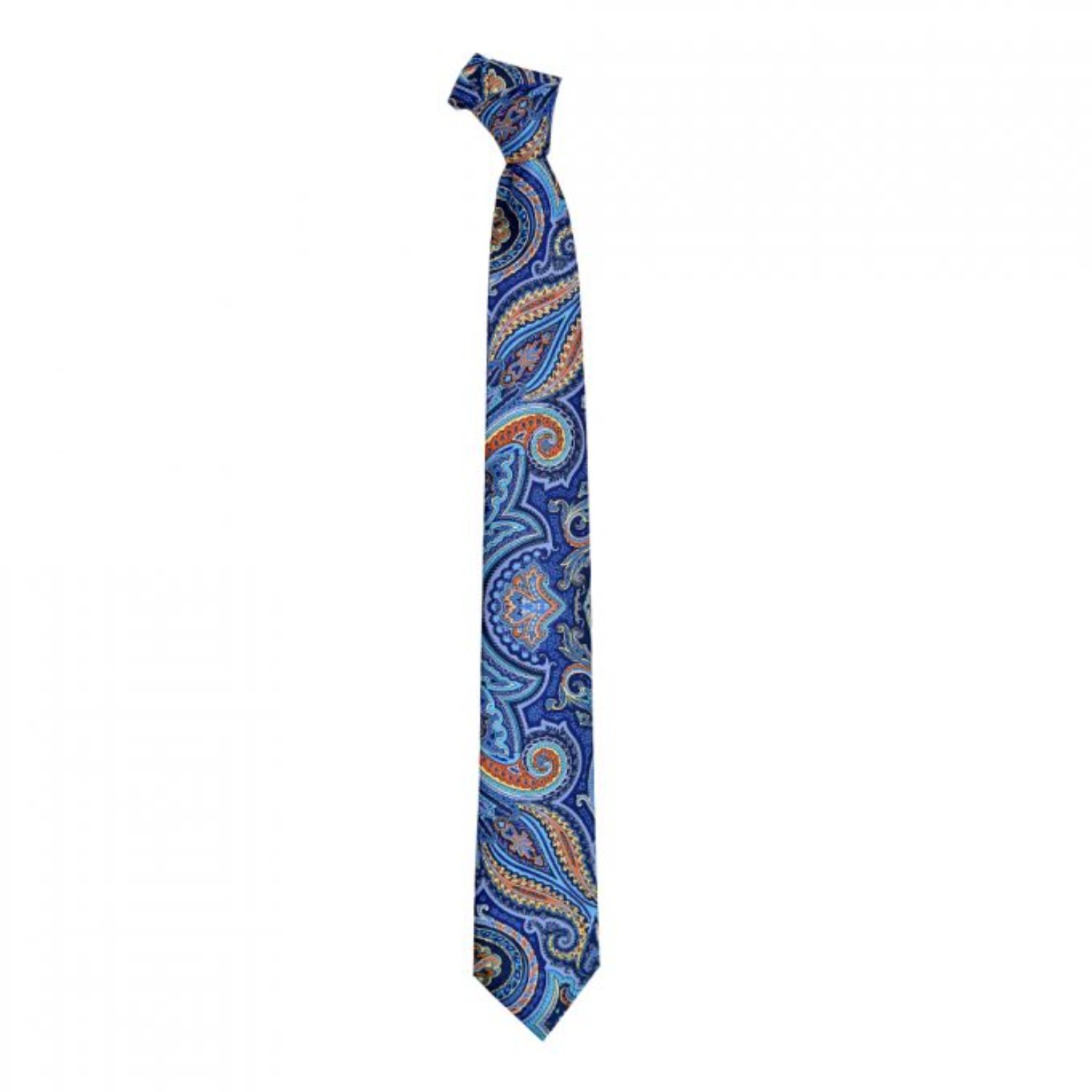 Men’s Paisley Printed Tie - Blue Orange David Wej