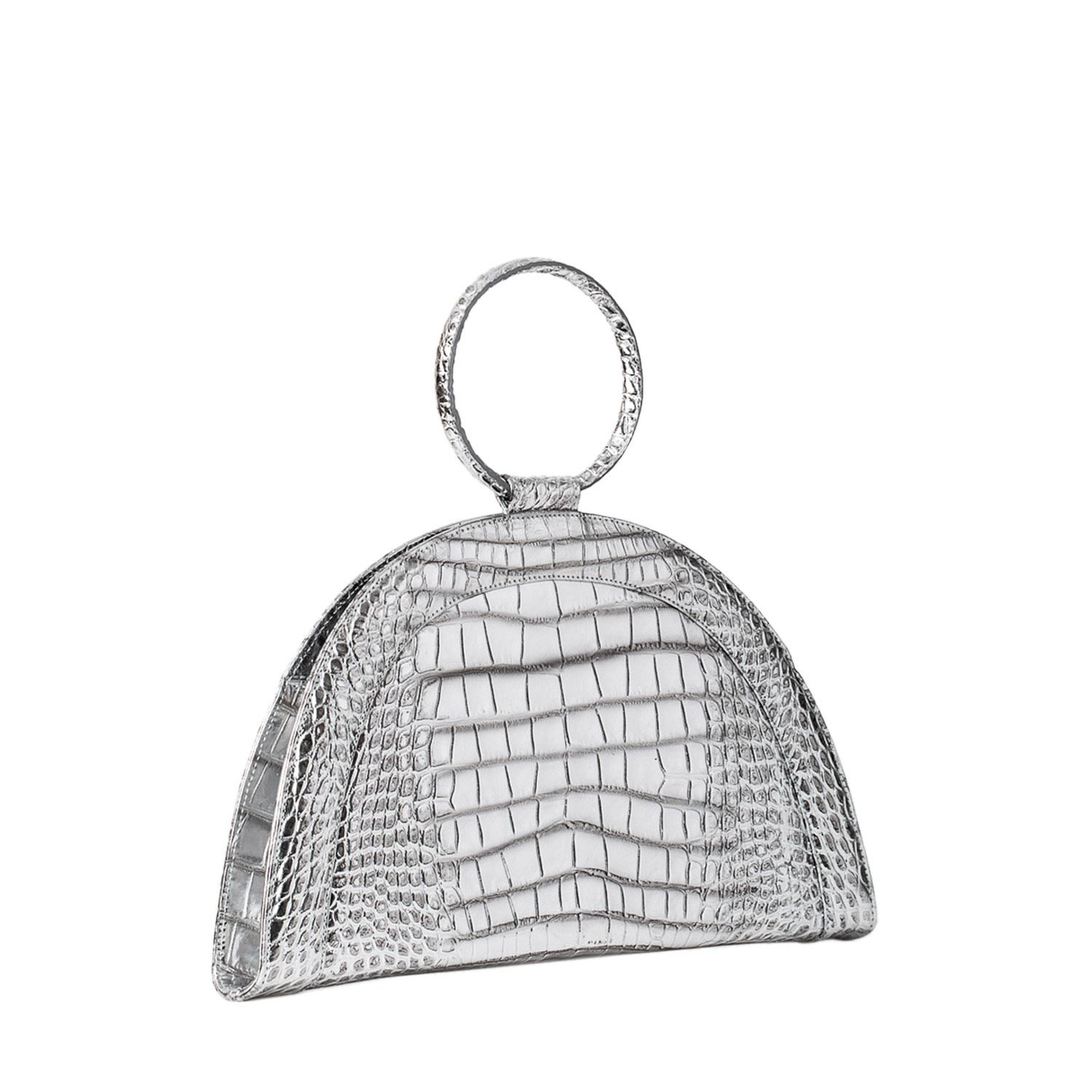 LAURA OLARU WOMEN'S FANY MAXI SILVER CROCO LEATHER BAG