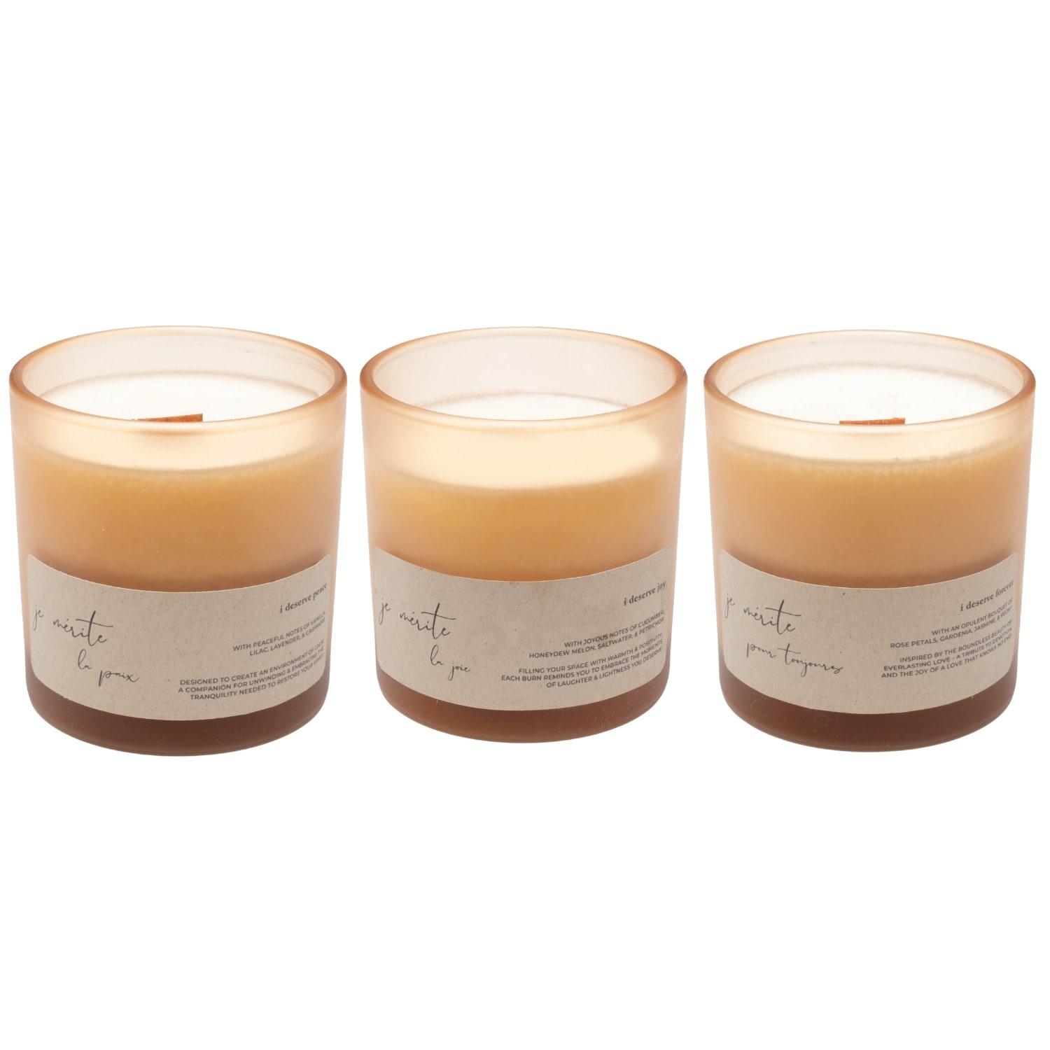 Je Mérite (i Deserve) White I Deserve Peace, Joy, & Forever 8 oz Candle Gift Set In White