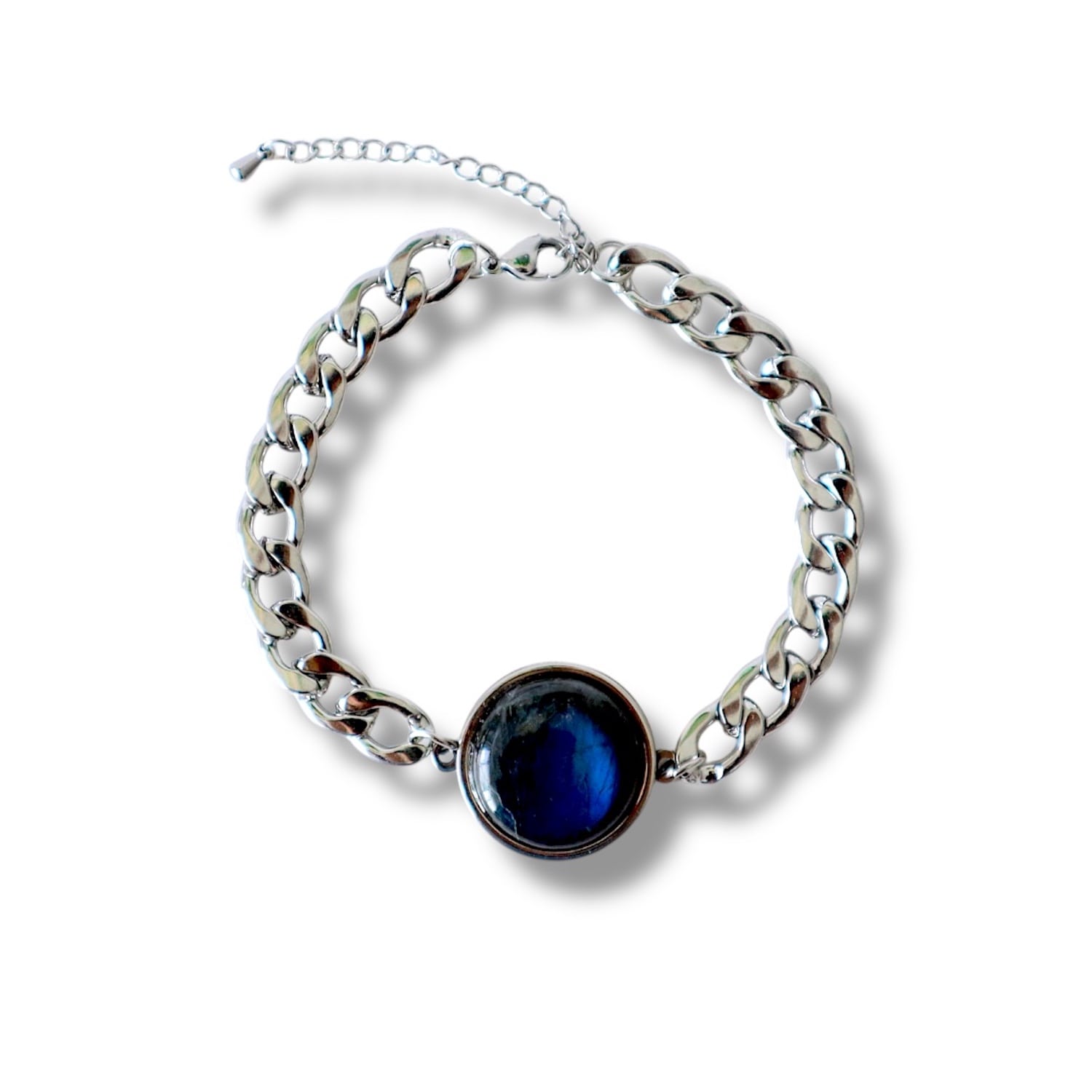 Solistial Men's Silver / Blue Mirage Blue Labradorite Cuban Chain Bracelet Silver