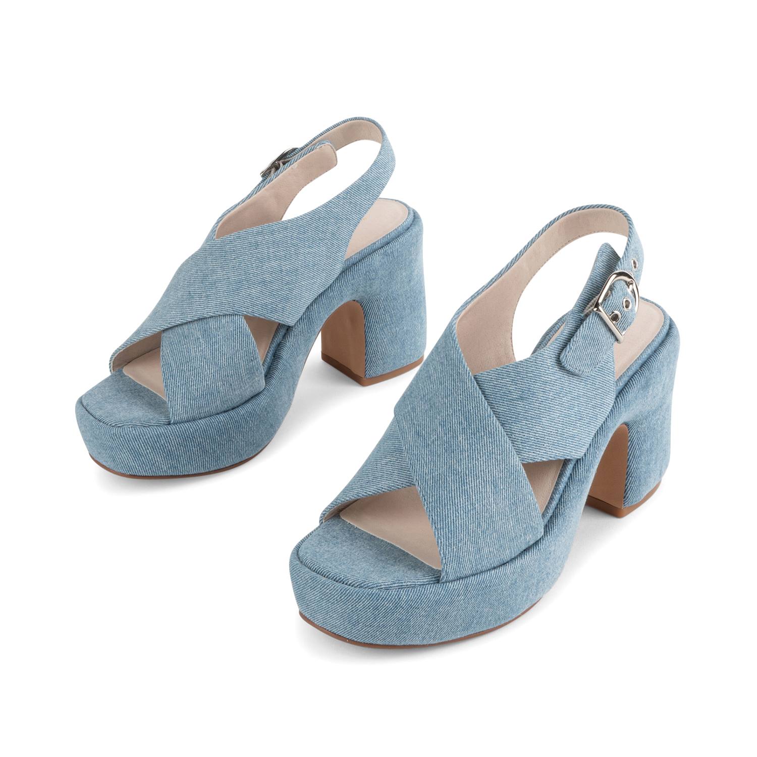 Intentionally Blank Women's Mindy Denim Slingback Platform Sandal- Blue In Blue