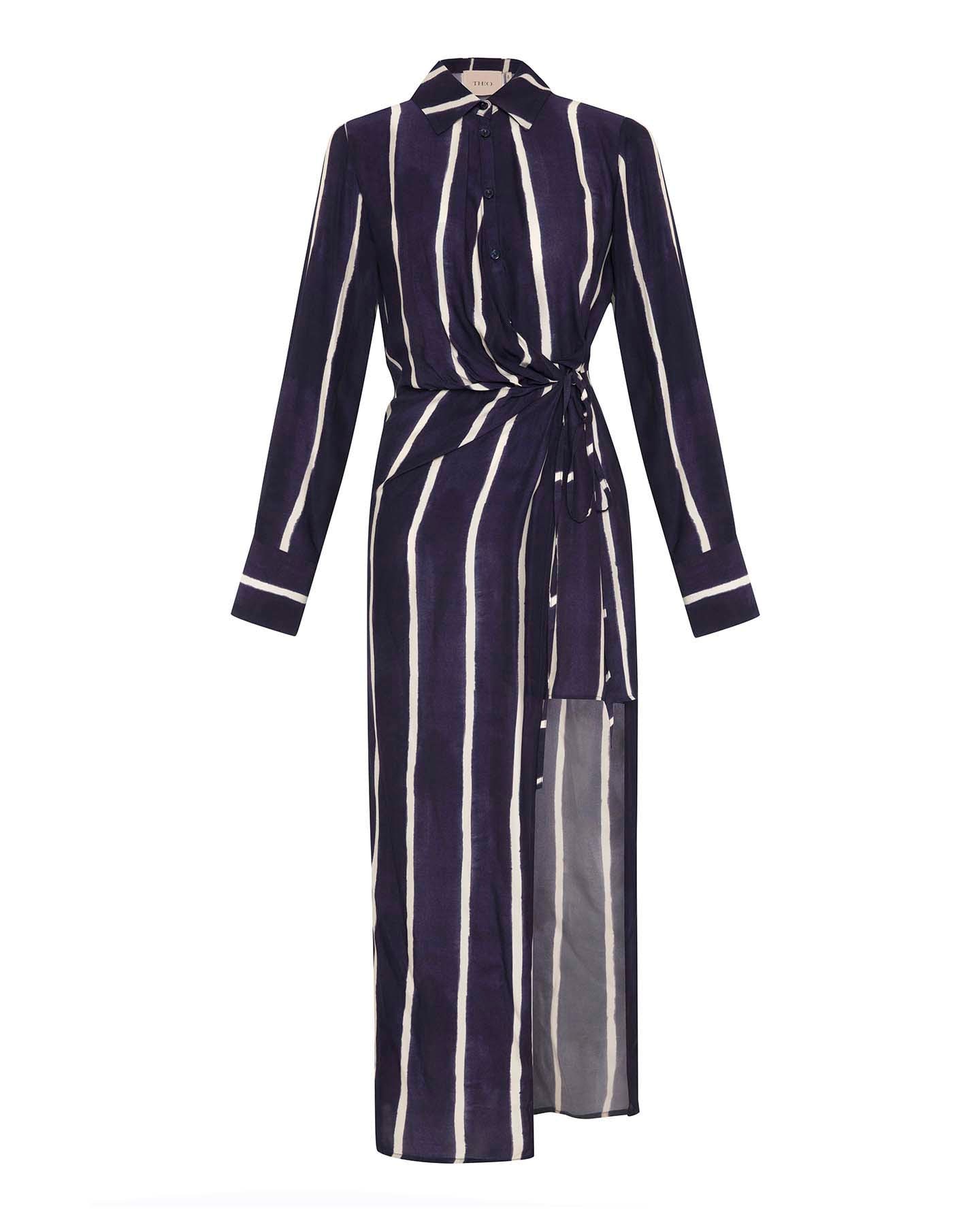 Theo The Label Women's Blue Selena Stripe Draped Shirtdress - Future Dusk In Purple