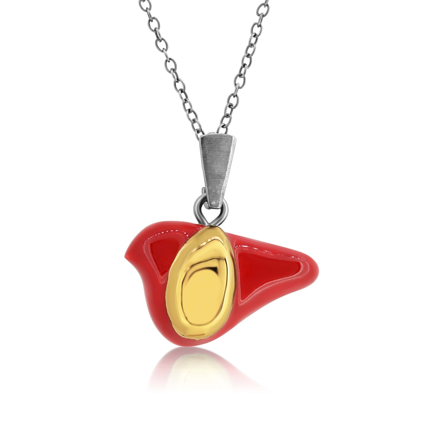 Women’s Bird Necklace - Red & Gold Dipped Cj314