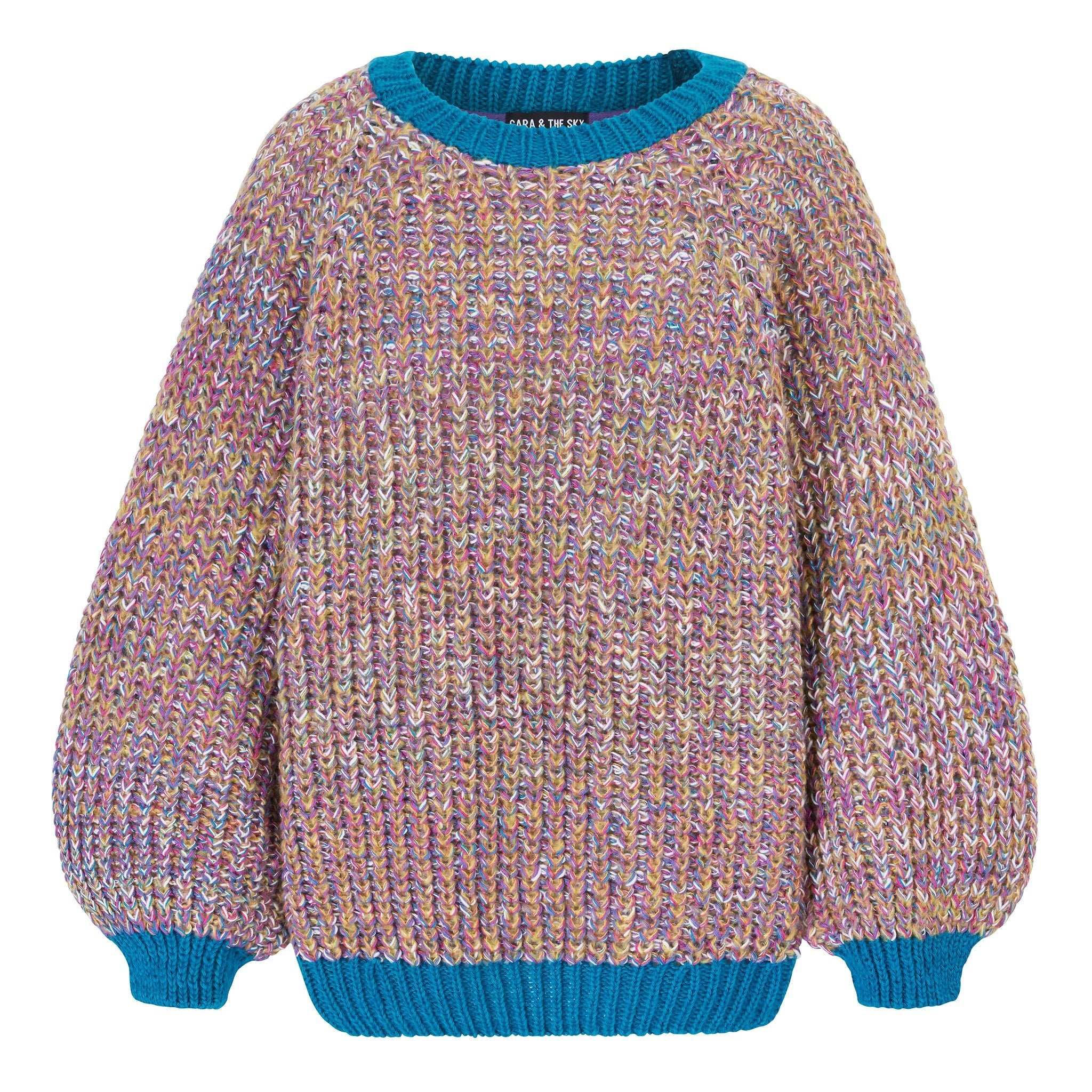 Cara & The Sky Women's Green Debbie Recycled Cotton Blend Oversized Balloon Sleeve Jumper - Teal In Green